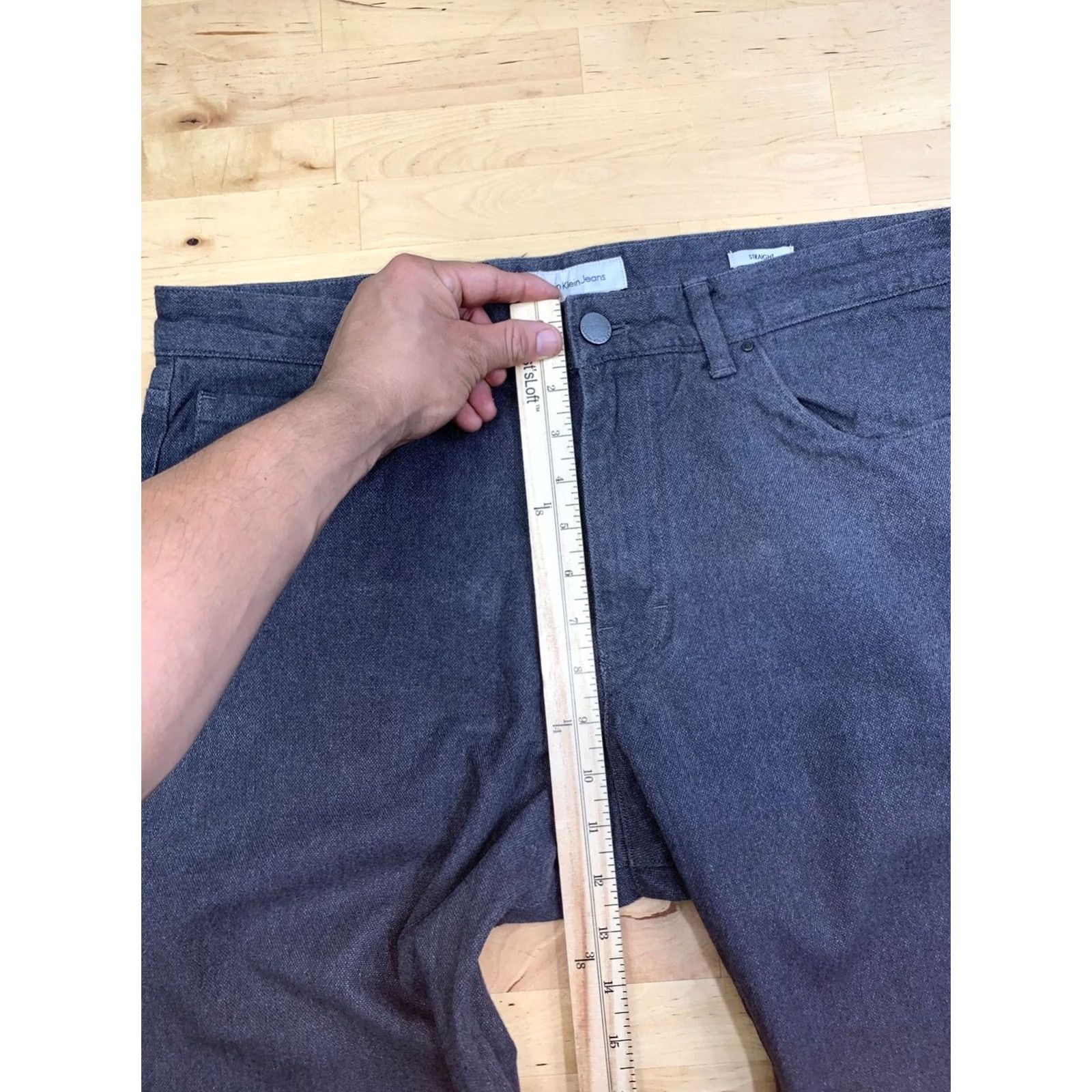 Calvin Klein Calvin Klein Jeans Men 36x30.5/36 Gray Cotton Blend 5-Pocket Straight Zip Solid Logo Casual Denim Size US 36 / EU 52 - 7 Thumbnail