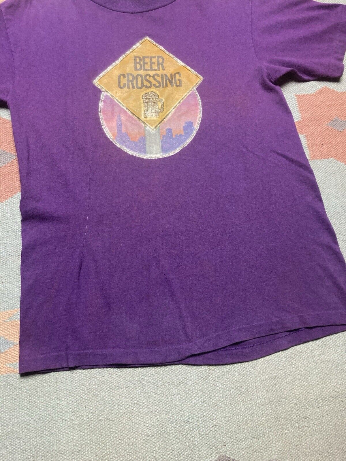 Vintage Vtg 80s t shirt beer crossing drinking funny alcohol large Size US L / EU 52-54 / 3 - 2 Thumbnail