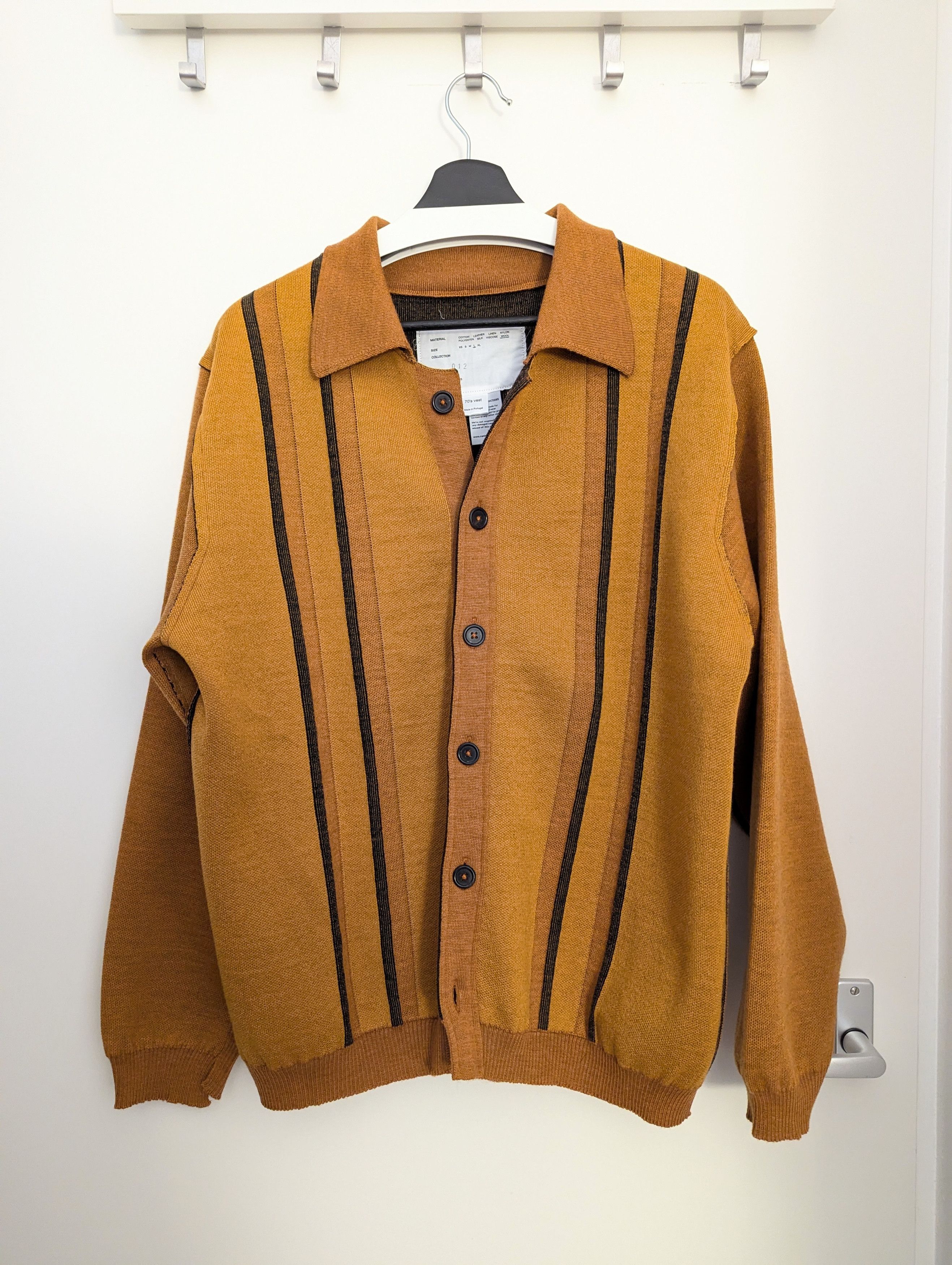 Camiel Fortgens 70s Cardigan Yellow / Brown Merino Wool Knit - L 