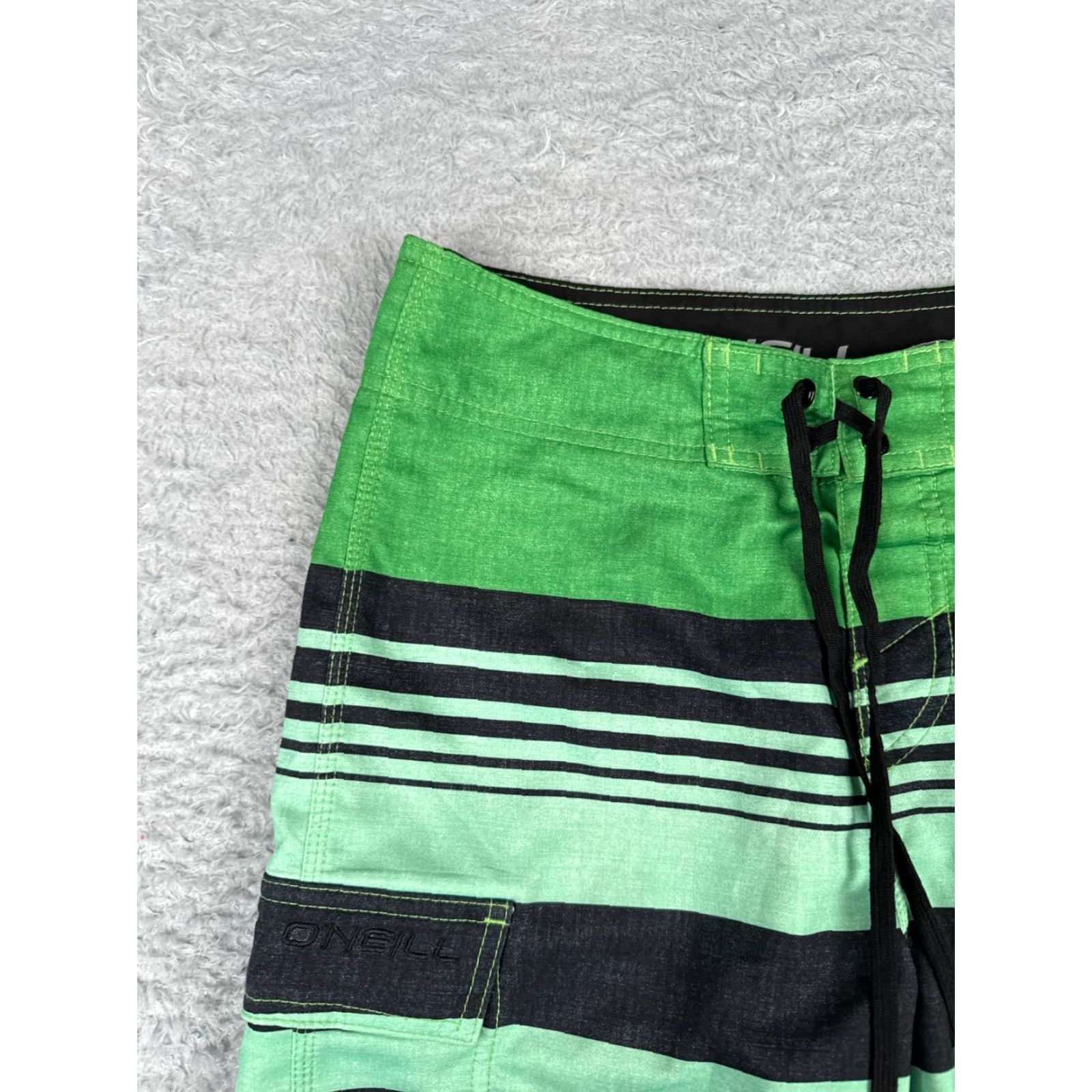 O'Neill O'Neill Board Shorts Mens 28 Green Stripe Polyester Blend 28x10 Trunks Swim Bottoms Beach Pockets Size US 28 / EU 44 - 4 Thumbnail