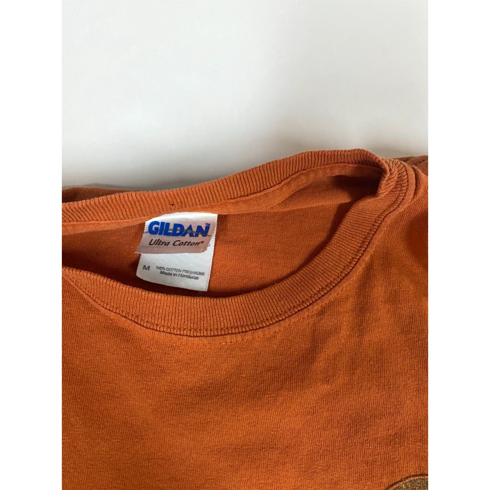 Gildan Gildan Mens T-Shirt Orange Short Sleeve Crew Neck Cotton Logo 90s University Colorful Bre breathable Regular Medium N/A Size US M / EU 48-50 / 2 - 4 Thumbnail