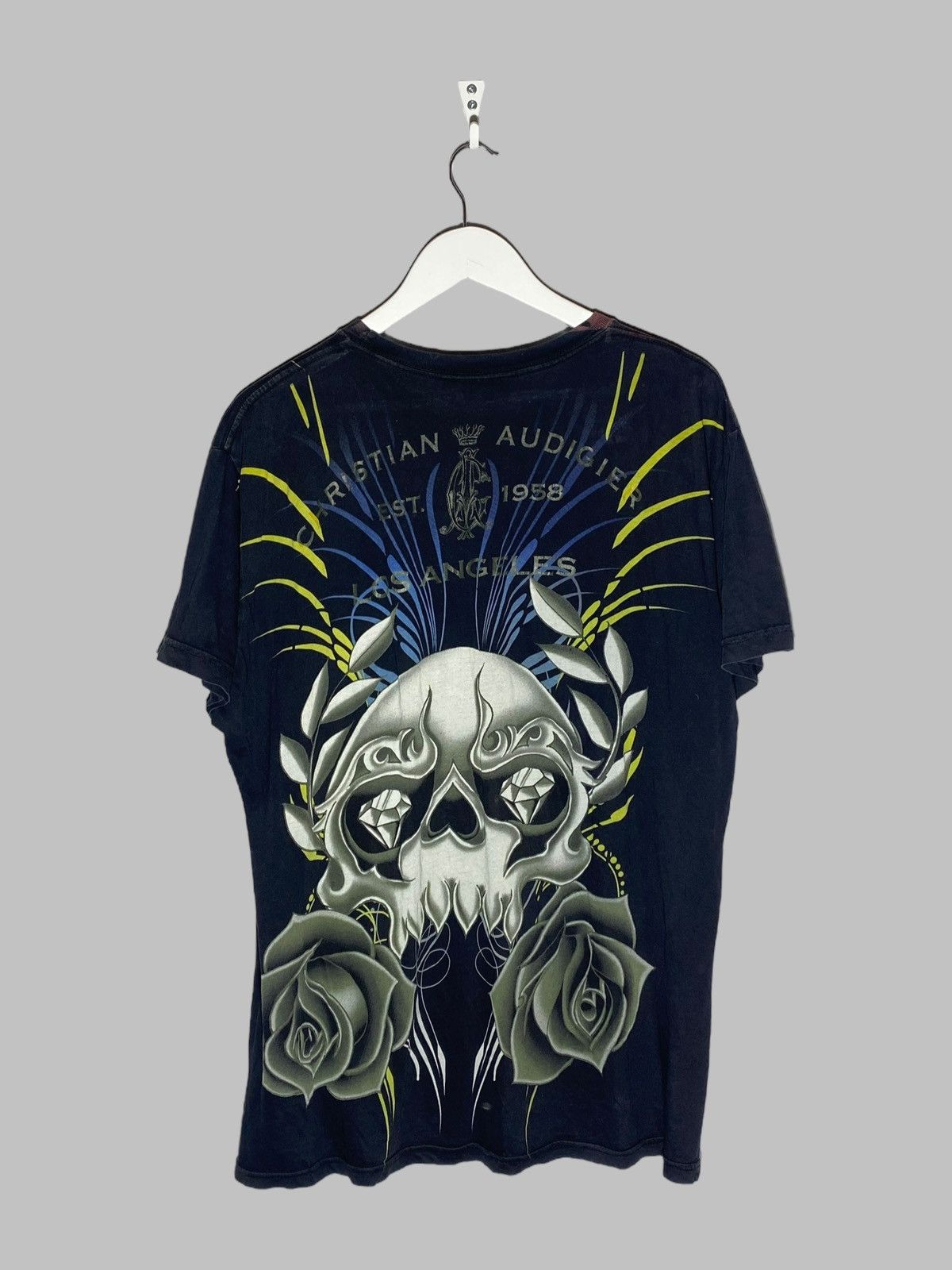 Christian Audigier 🔥 Y2K CHRISTIAN AUDIGIER SKULL ROSES TATTOO TEE GOTHIC VIBES Size US XL / EU 56 / 4 - 2 Thumbnail
