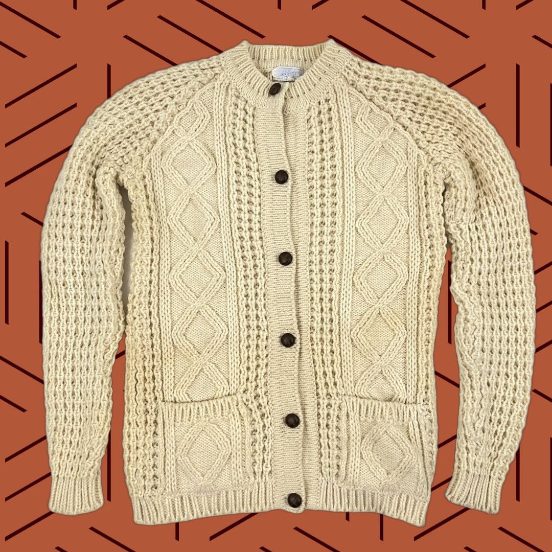 Vintage VINTAGE Unbranded Fisherman Knit Cardigan Womens Sz 34 Small Brown Wool Pockets Jumper Size 28" / US 6 / IT 42 - 1 Thumbnail