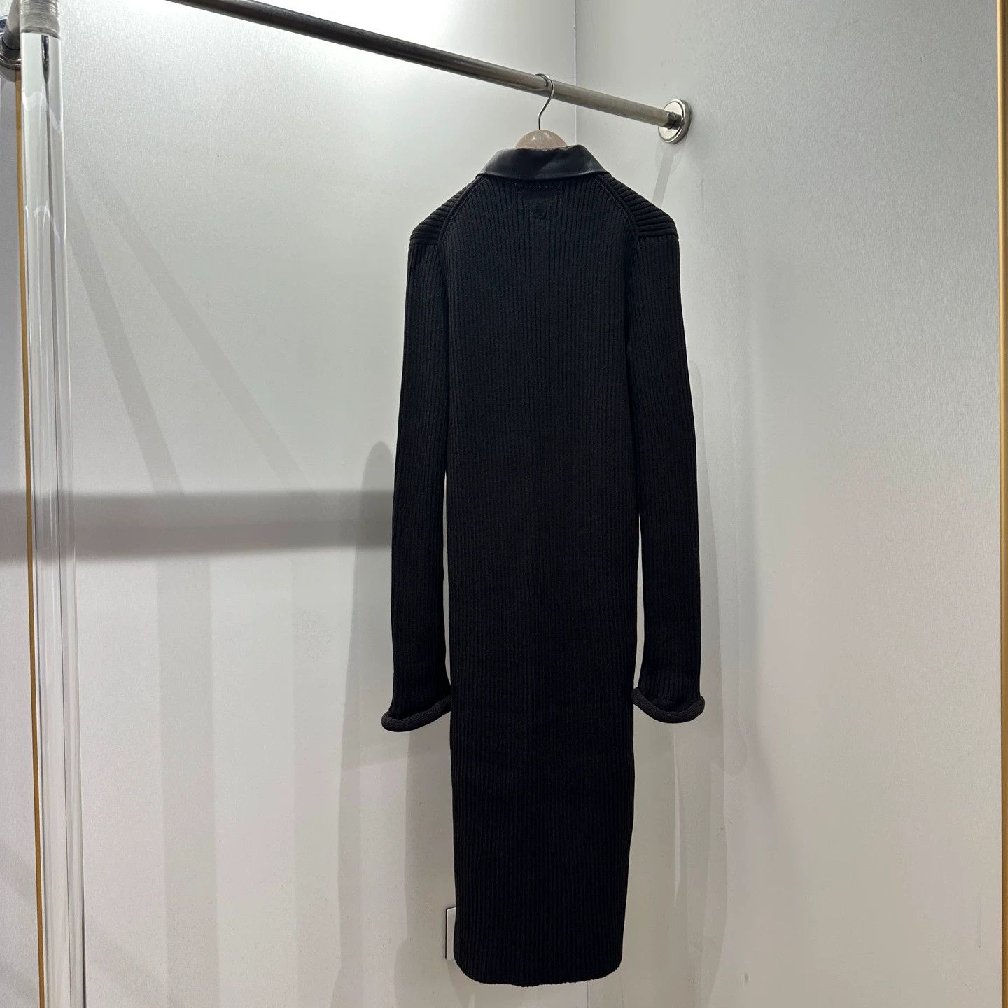 Bottega Veneta BV mar125 ribbed knit leather longsleeve dress S wool Size S / US 4 / IT 40 - 2 Thumbnail