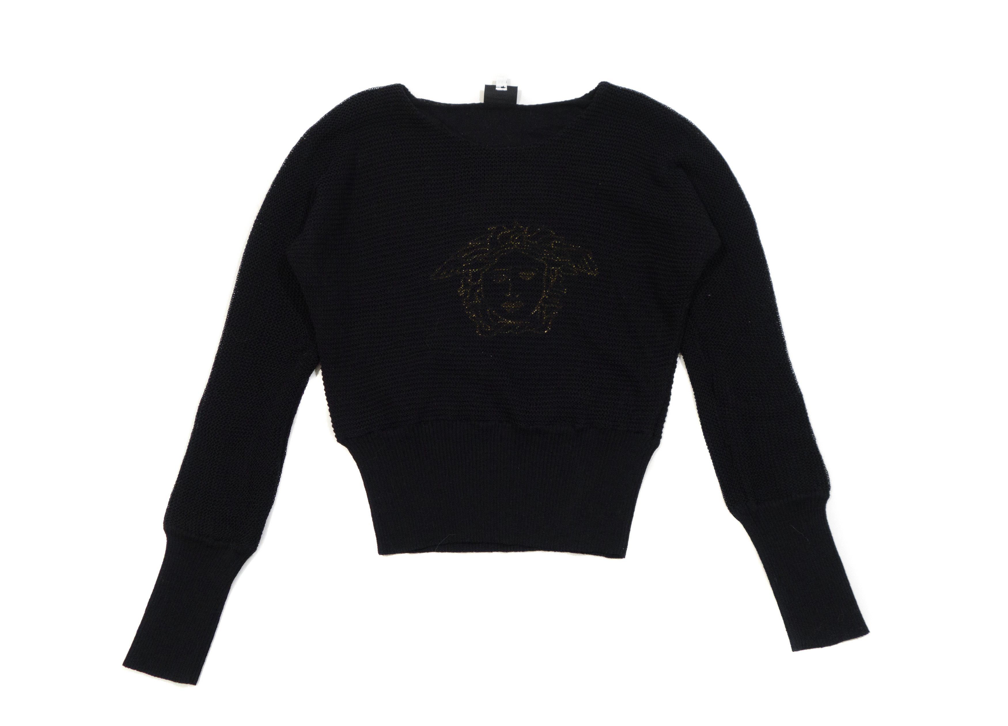 Versace Jeans Couture 90s Medusa Logo Mesh Overlay Knit Drop Sweater Vintage Size M / US 6-8 / IT 42-44 - 1 Thumbnail