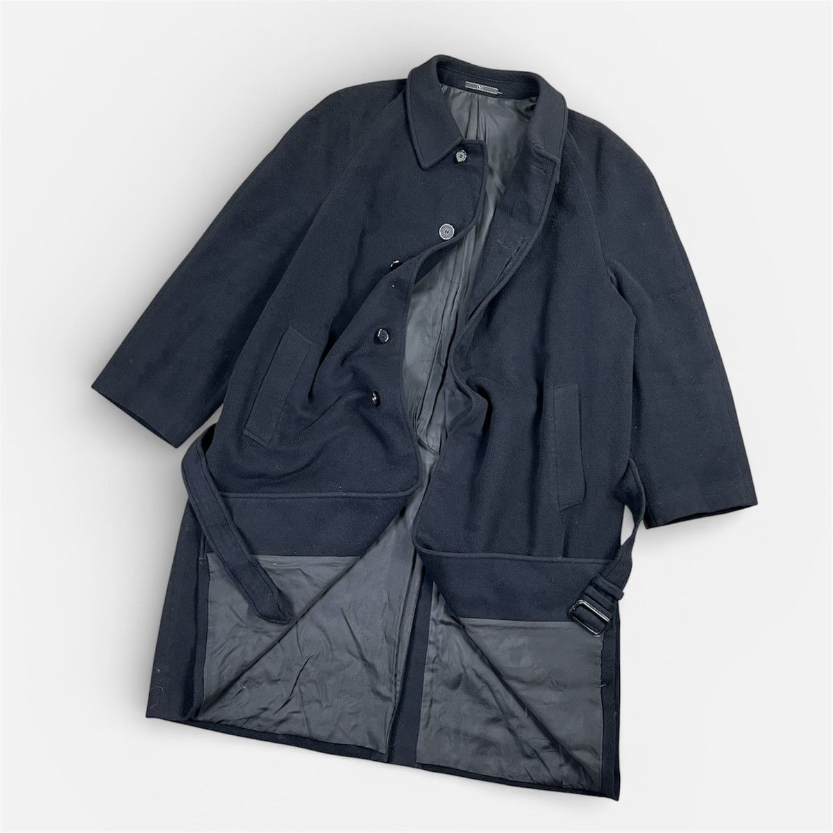 Valentino VALENTINO Men's Black Wool Cashmere Belted Overcoat Coat Size US XXL / EU 58 / 5 - 1 Thumbnail