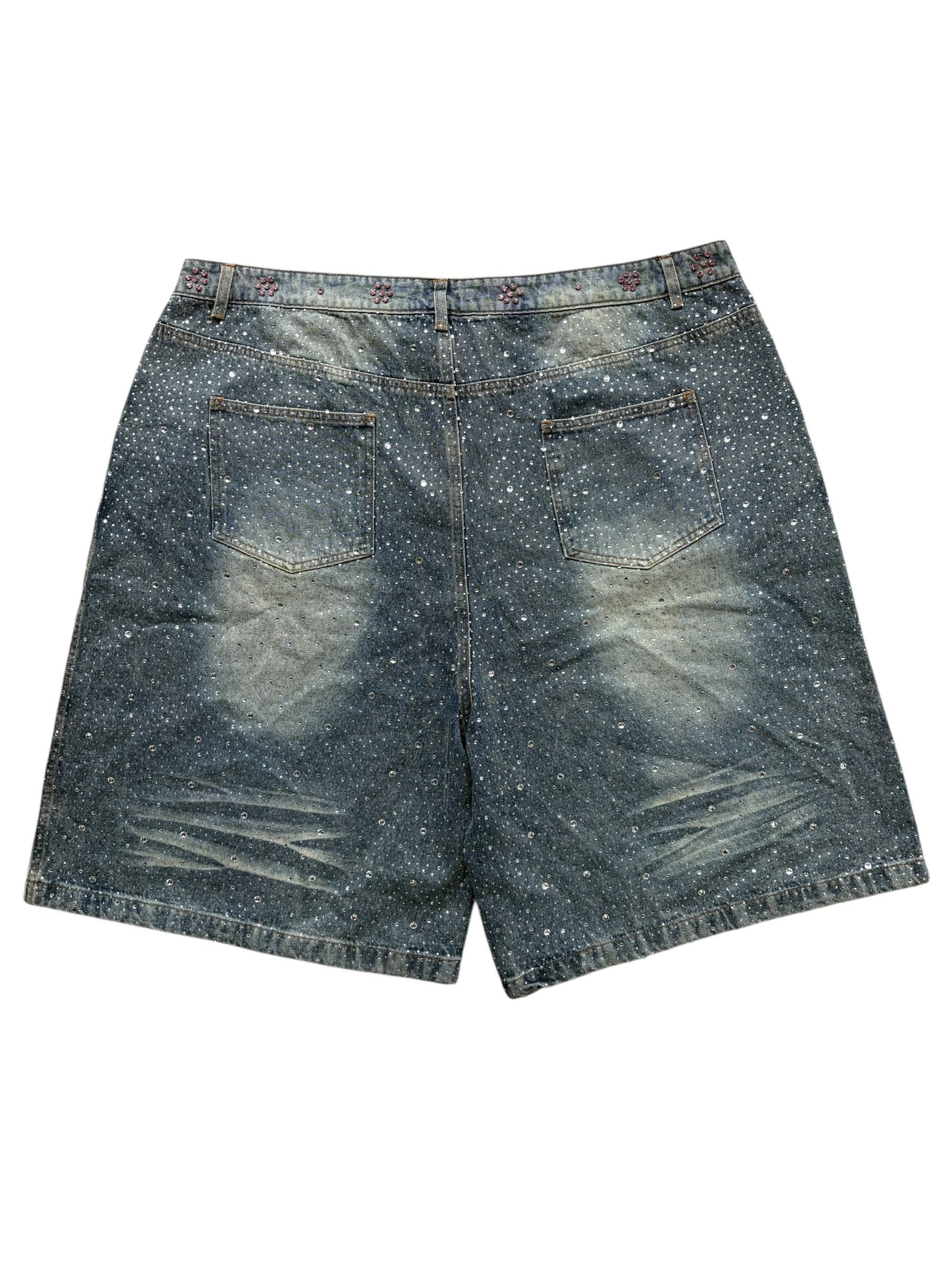 Vale Vale Forever Blue & Purple Rainstorm Rhinestone Logo Jorts Size US 40 / EU 56 - 2 Thumbnail