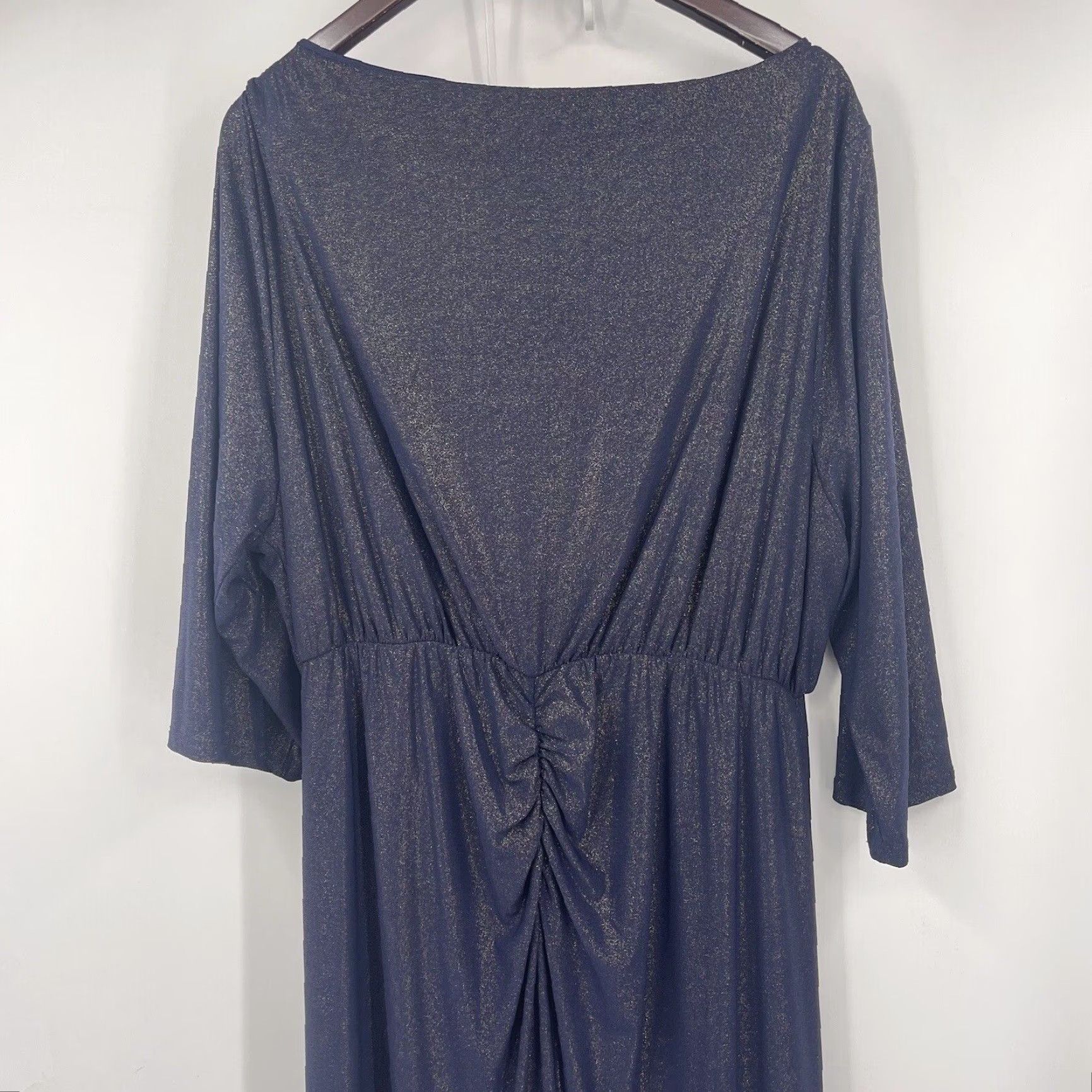 Vintage IGIGI Dress Women Plus 24 3/4 Sleeve Jersey Knee-Length Ruched Bodycon Navy Blue Size 4XL / US 24-26 - 4 Thumbnail