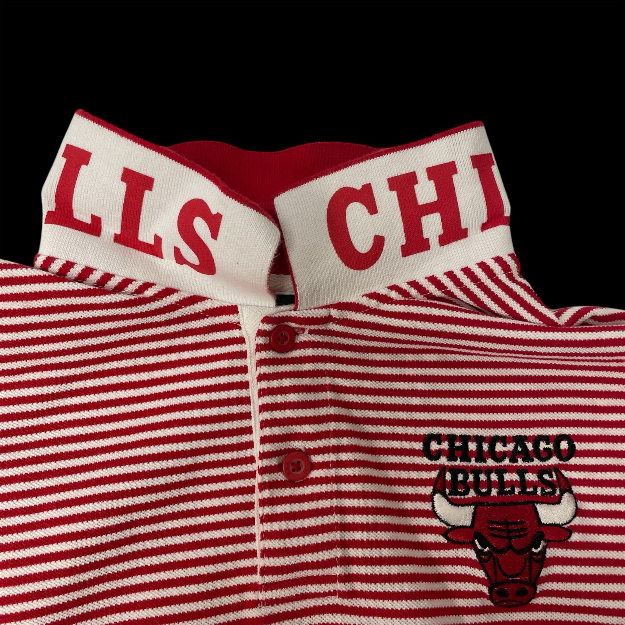 NBA Vtg NBA Stripe Polo CHICAGO BULLS Basketball LOGO Shirt Size US L / EU 52-54 / 3 - 4 Thumbnail