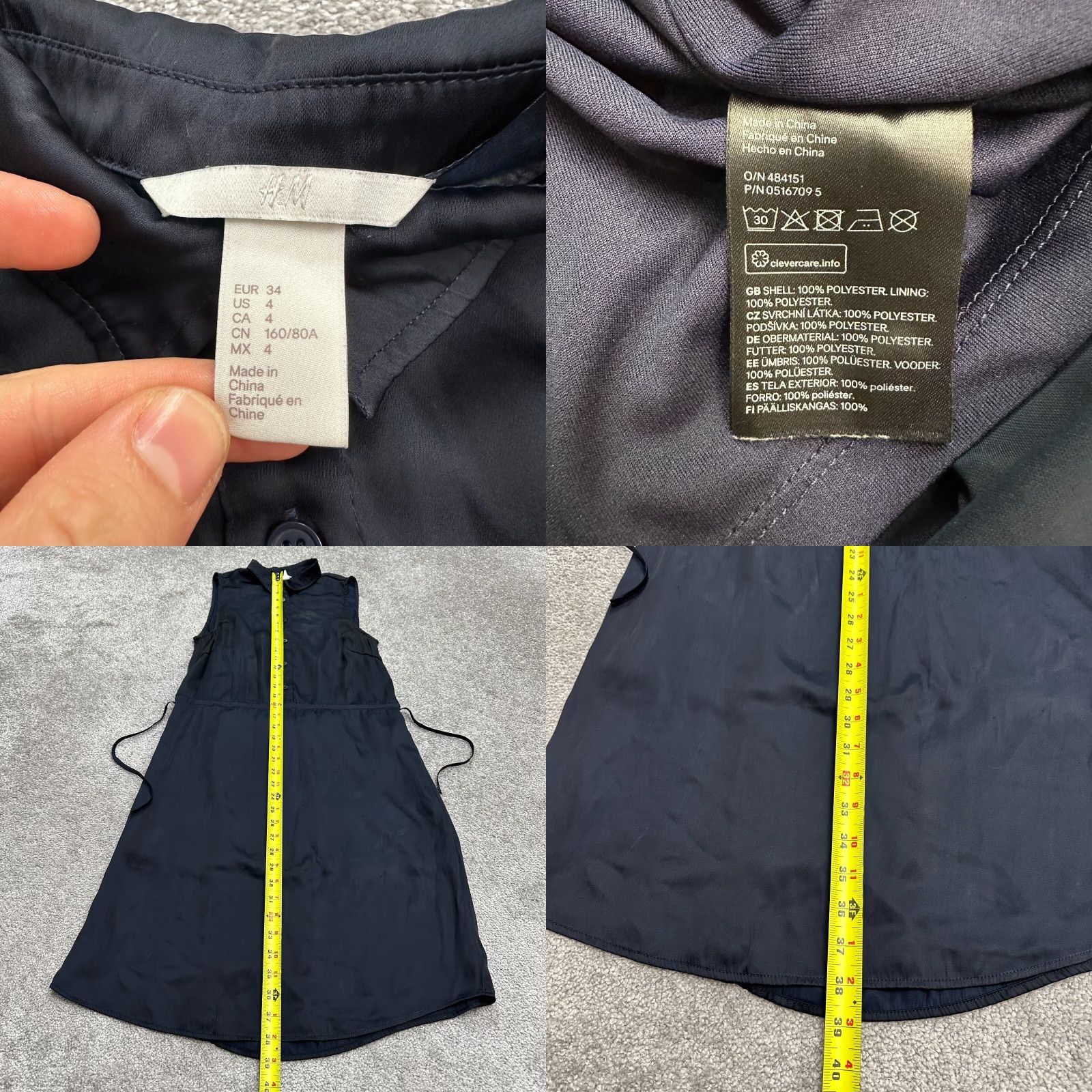 H&M H&M Shirt Womens 4 Dark Blue Satin Maxi Belted Collared Sleeveless Casual Dress Size S / US 4 / IT 40 - 8 Thumbnail