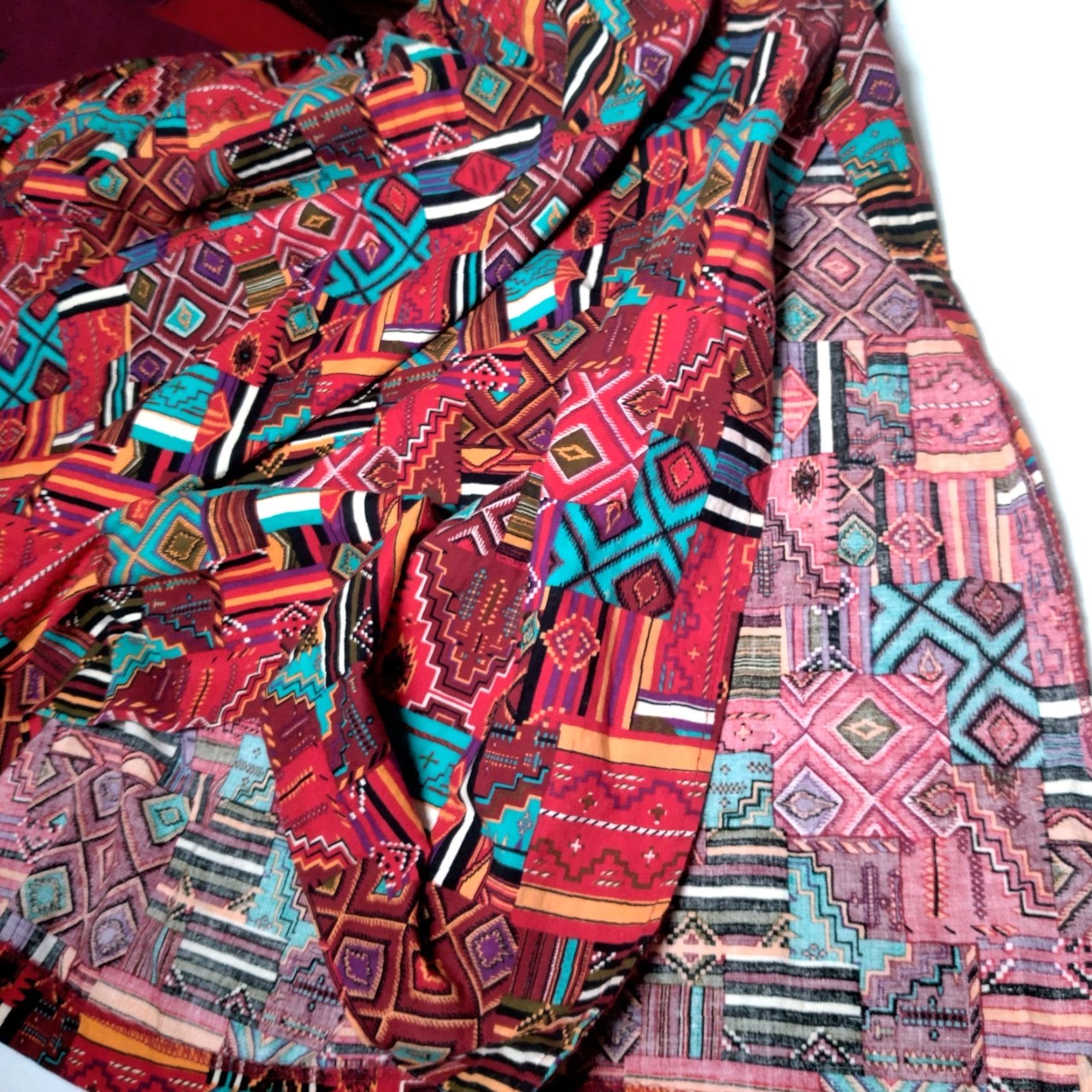 Native McCalls Skirt S Long Maxi Southwestern Native Patchwork Geometric Multicolor Cotton Woven Pocket Slits Casual Womens Size 28" / US 6 / IT 42 - 6 Thumbnail