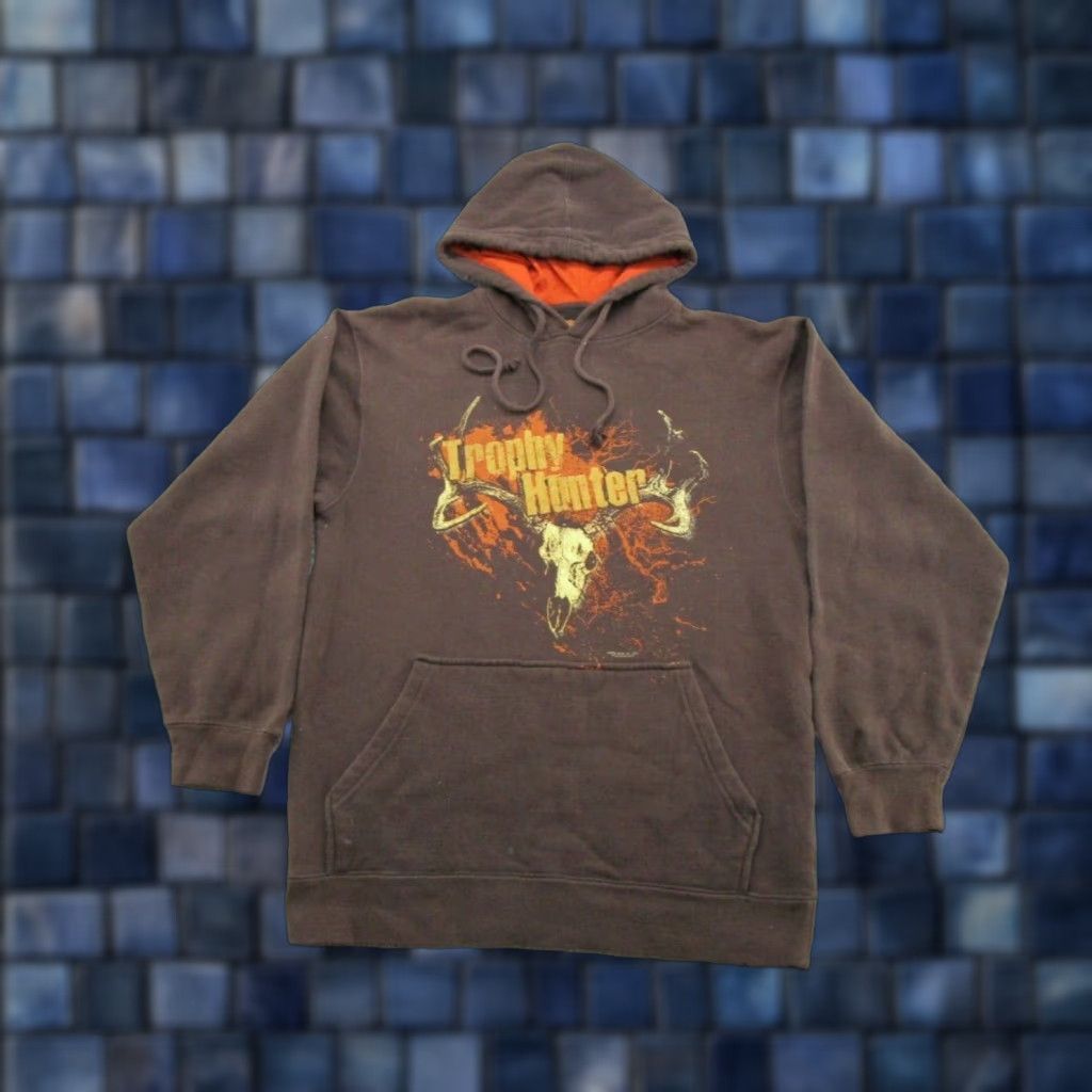 Hunter VINTAGE Buck Wear Trophy Hunter Hoodie Deer Skull Logo Sweatshirt M Brown Mens Hooded Pullover All Seasons Size M Hunting Logo Size US M / EU 48-50 / 2 - 1 Thumbnail