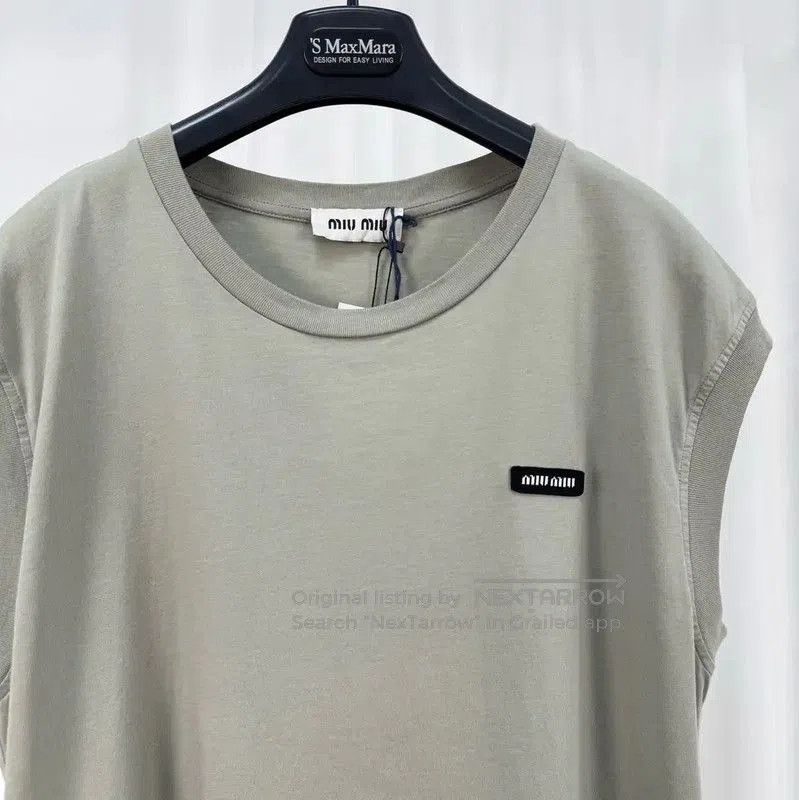 Miu Miu Miu Miu Gray Cotton Embroidered Logo Sleeveless Top . Size L / US 10 / IT 46 - 3 Thumbnail
