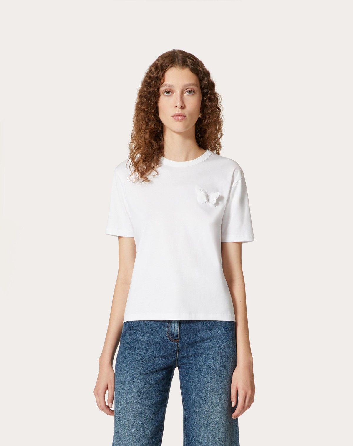 Valentino o1s1wg110525 Embroidered Jersey T-Shirt in White Size XXS / US 00 / IT 34 - 4 Thumbnail
