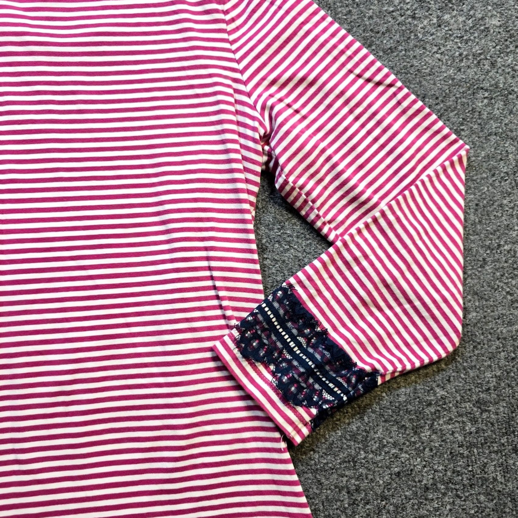 Brooks Brothers Brooks Brothers Top Women Large Pink Stripe Blue Lace Long Sleeve Stretch Casual Blouse Size L / US 10 / IT 46 - 4 Thumbnail