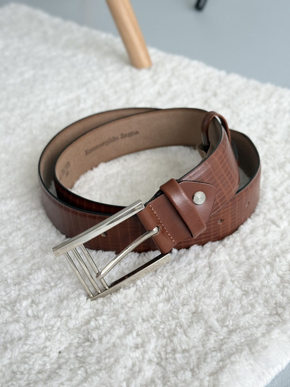 Ermenegildo Zegna Ermenegildo Zegna Brown Textured Leather Belt Buckle 95/110 Size ONE SIZE - 4 Thumbnail