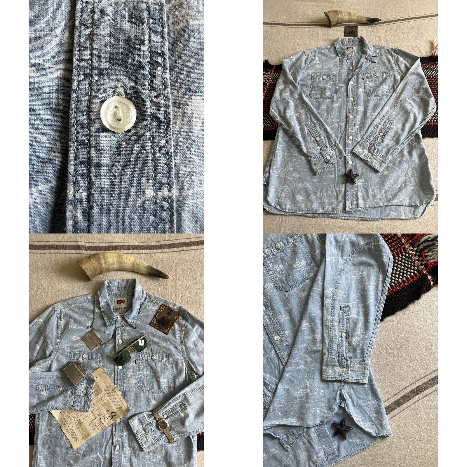 Levi's Levi's Deck Shirt L Chambray US Navy San Francisco Souvenir Print 2014 Rare Blue Deck Shirt Mens L Chambray Blue 2010s SF Souvenir Navy Levi's Size US L / EU 52-54 / 3 - 8 Thumbnail