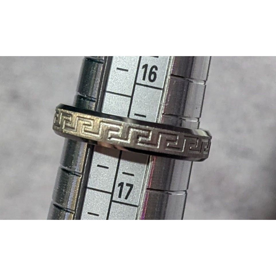 Other Steeltime Stainless Steel Silver Tone Greek Key Engraved Rin Size ONE SIZE - 13 Thumbnail