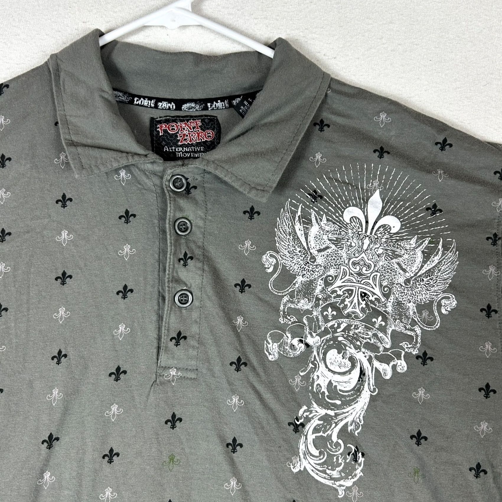 Point Zero Point Zero Polo Shirt Men's XL Gray Fleur De Lis Graphic Shirt Size US XL / EU 56 / 4 - 2 Thumbnail