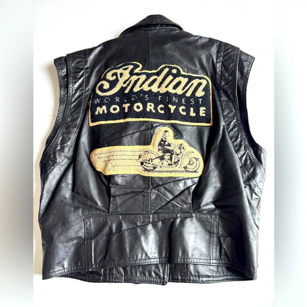 Designer Vintage Indian Motorcycle Leather Jacket Vest - Size L Size US L / EU 52-54 / 3 - 1 Thumbnail