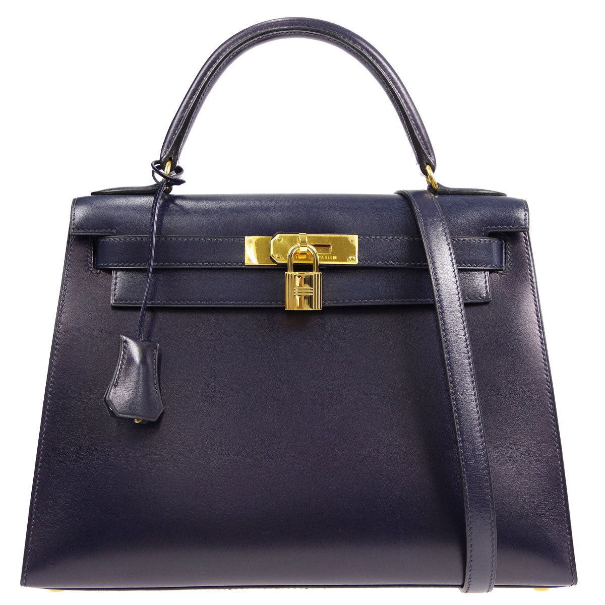 image of Hermes 1999 Kelly 28 Sellier Navy Box Calf 76847 in Black, Women's