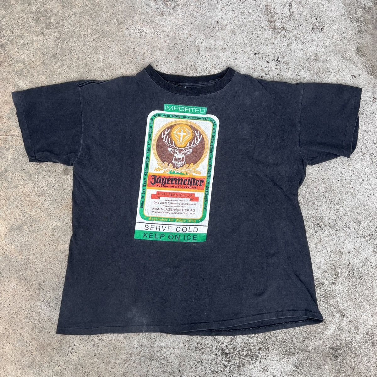 Vintage Vintage 90s Jagermeister Graphic Tee XL Thrashed Faded Size US XL / EU 56 / 4 - 4 Thumbnail
