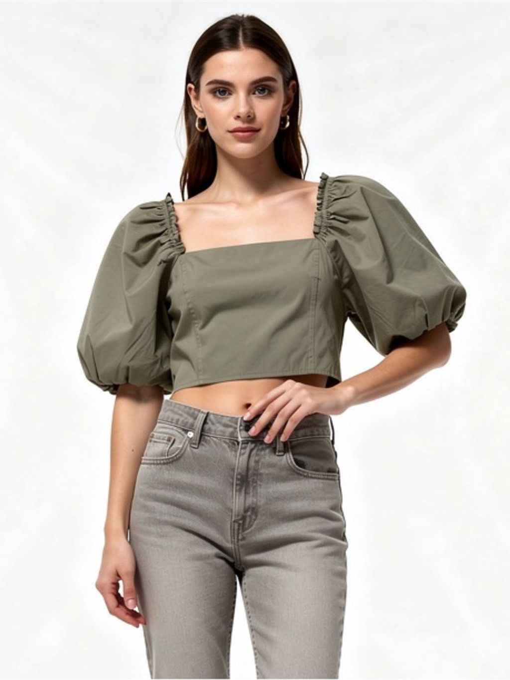 Jason Wu Jason Wu Puff Sleeve Smocked Crop Top XL Square Neck Size XL / US 12-14 / IT 48-50 - 1 Thumbnail