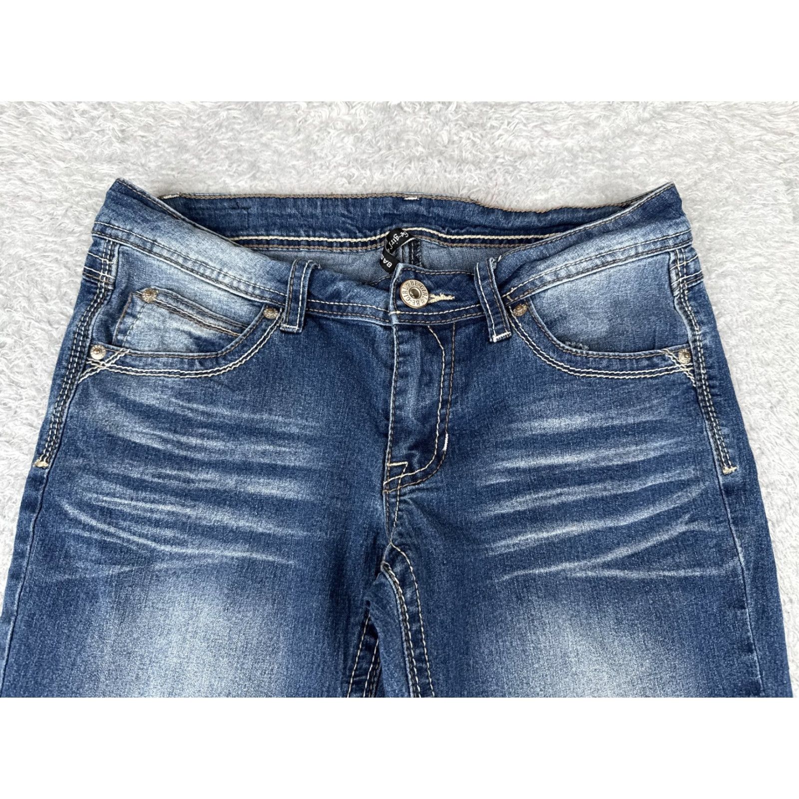 Denime Be-girl BASIC Jeans Womens 29 Bootcut Denim Stretch Embroidered Pockets 5-Pocket Blue Size 29" - 4 Thumbnail