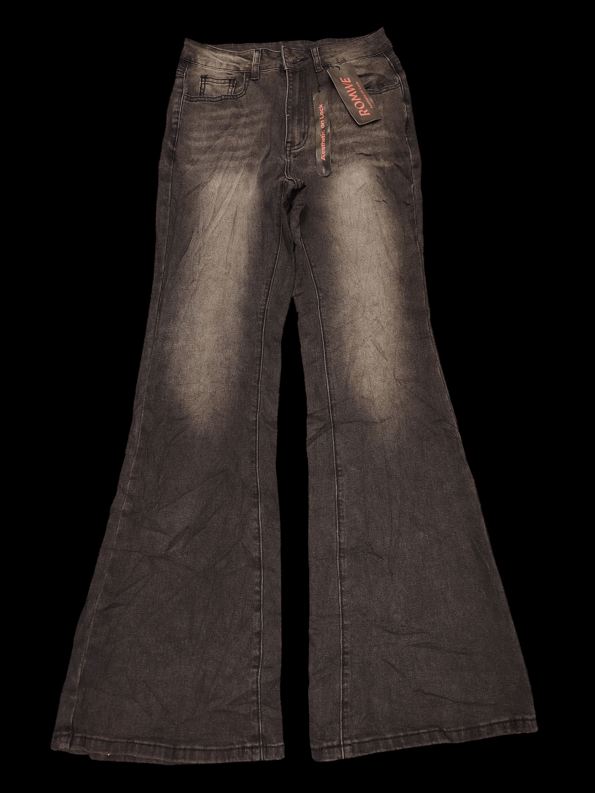 If Six Was Nine Japanese ROMWE Mega Flared Jeans Cross CH style Size US 26 / EU 42 - 2 Thumbnail