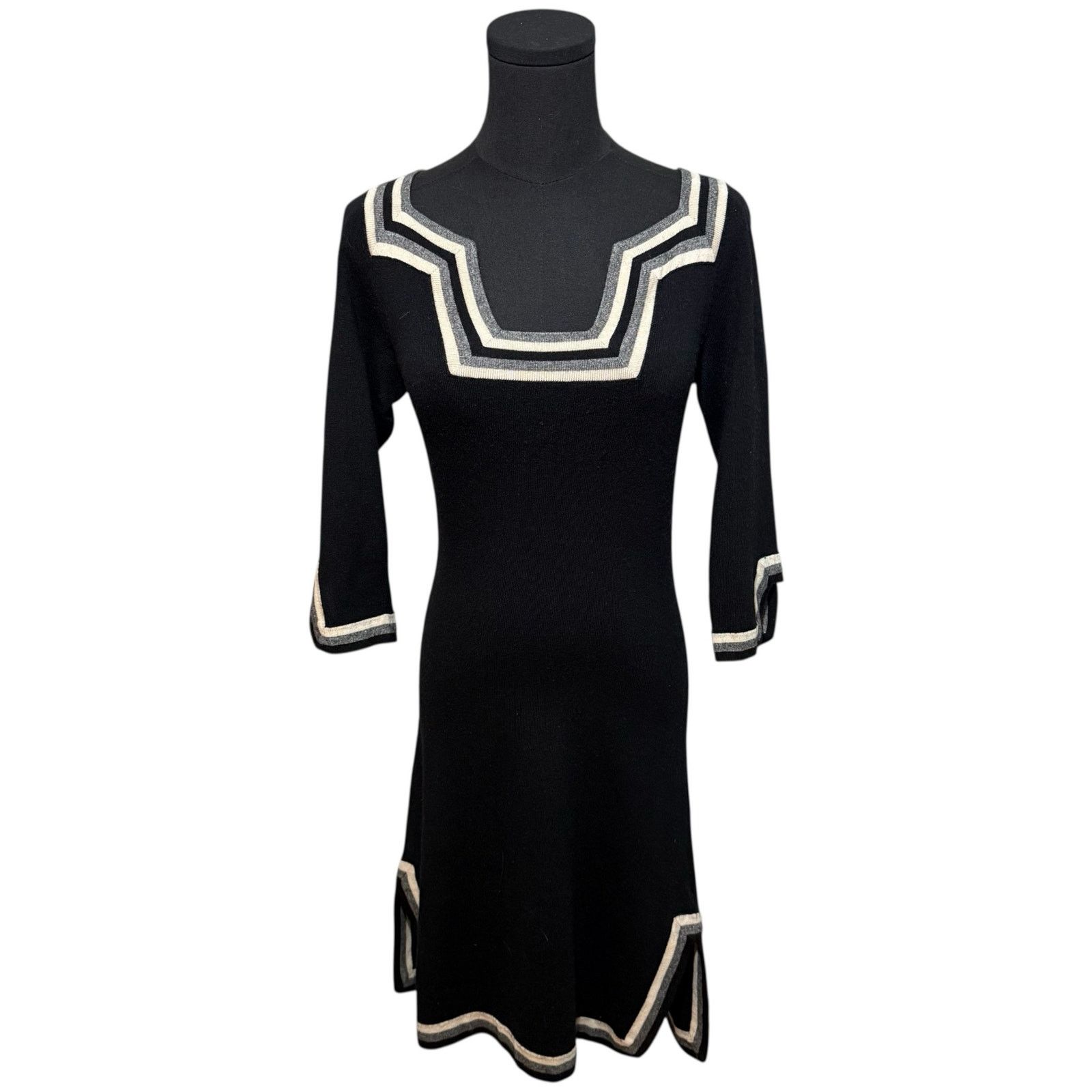 Jaeger Jaeger London Dress Silk Cashmere 3/4 Sleeves Black & White Size XS / US 0-2 / IT 36-38 - 2 Thumbnail