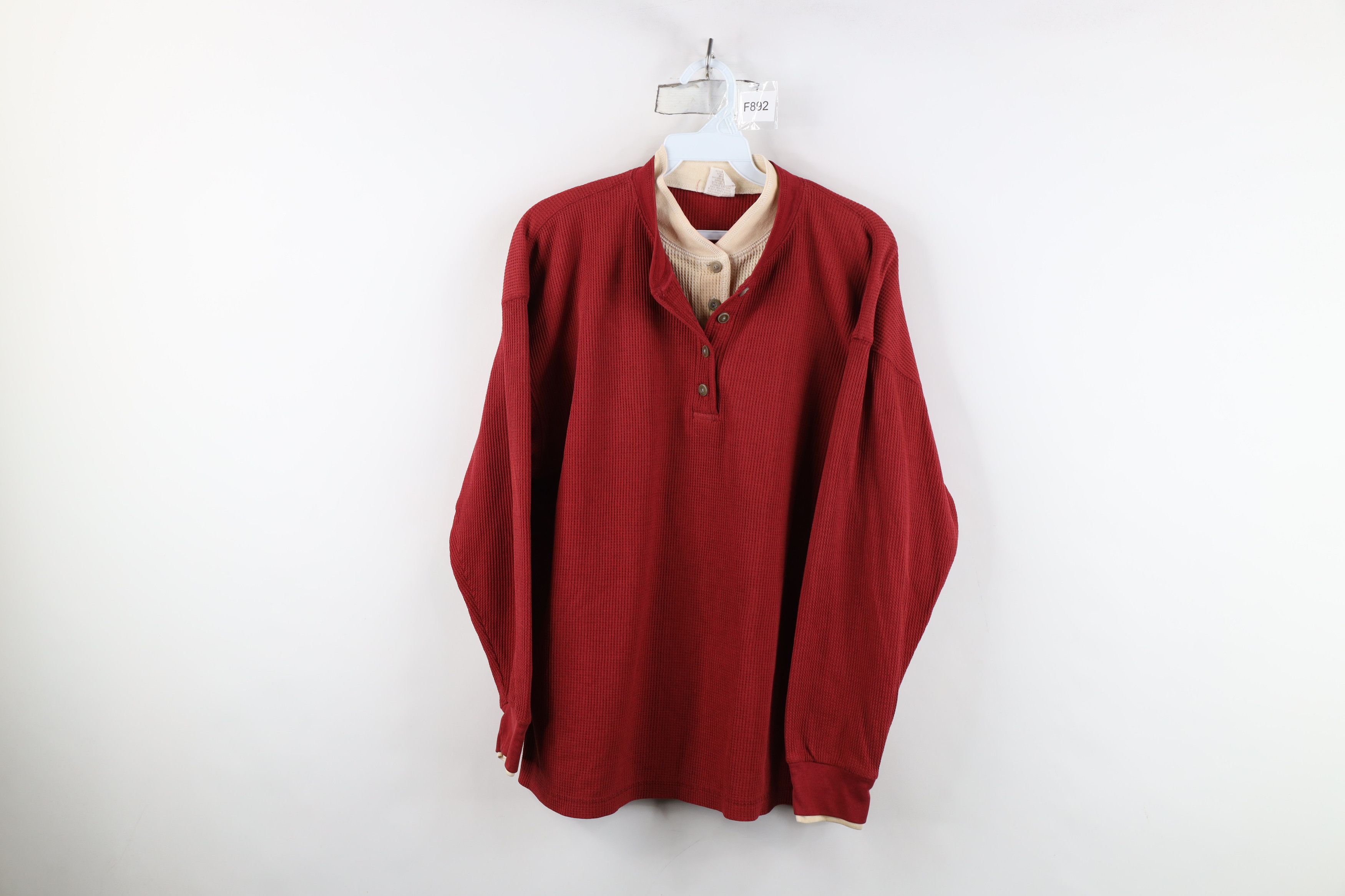 Vintage Vintage 90s Streetwear Layered Thermal Knit Henley T-Shirt Size L / US 10 / IT 46 - 1 Thumbnail