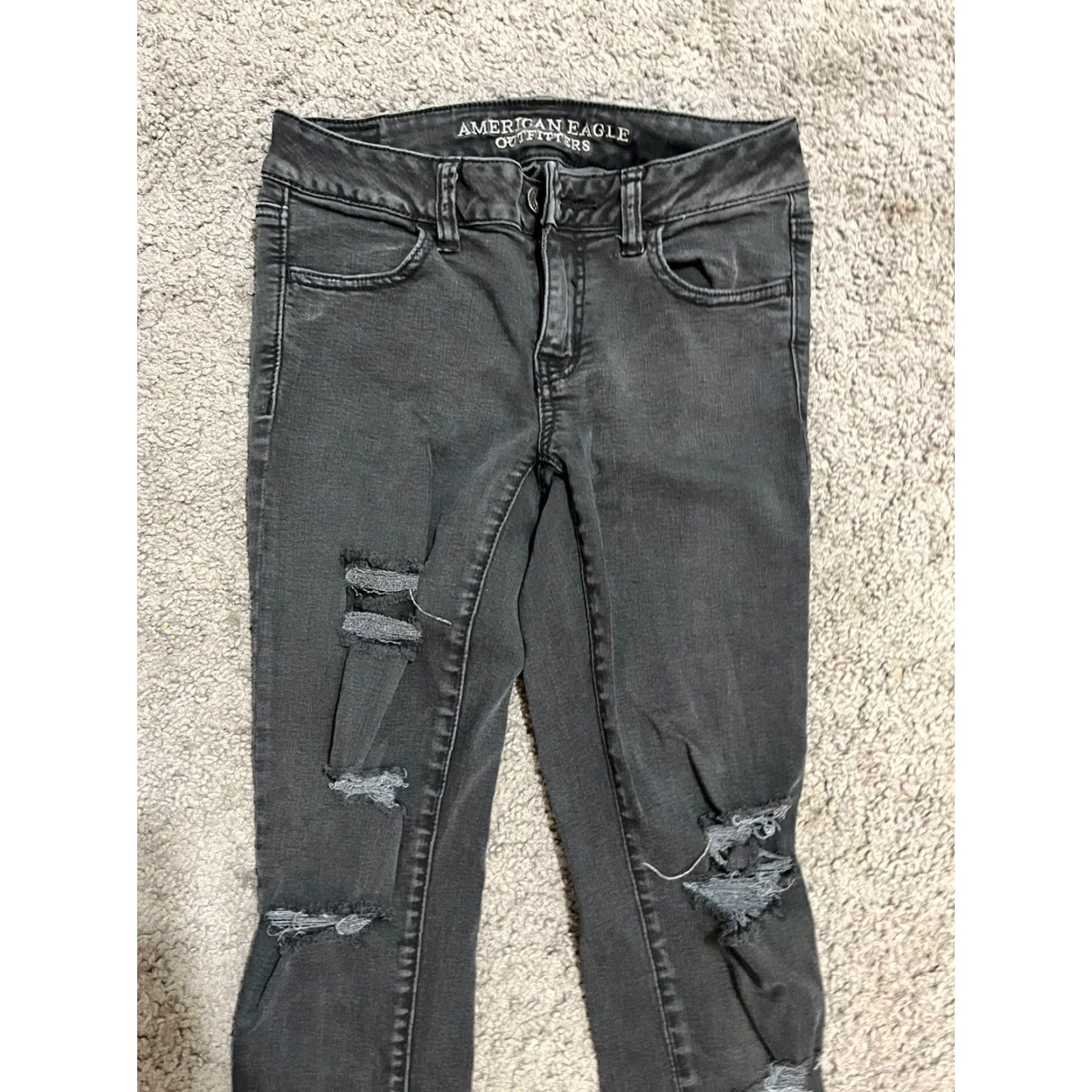 American Eagle Outfitters American Eagle Jeans Size 2 Black Mid Rise Jeggings Super Stretch Size 26" / US 2 / IT 38 - 2 Thumbnail