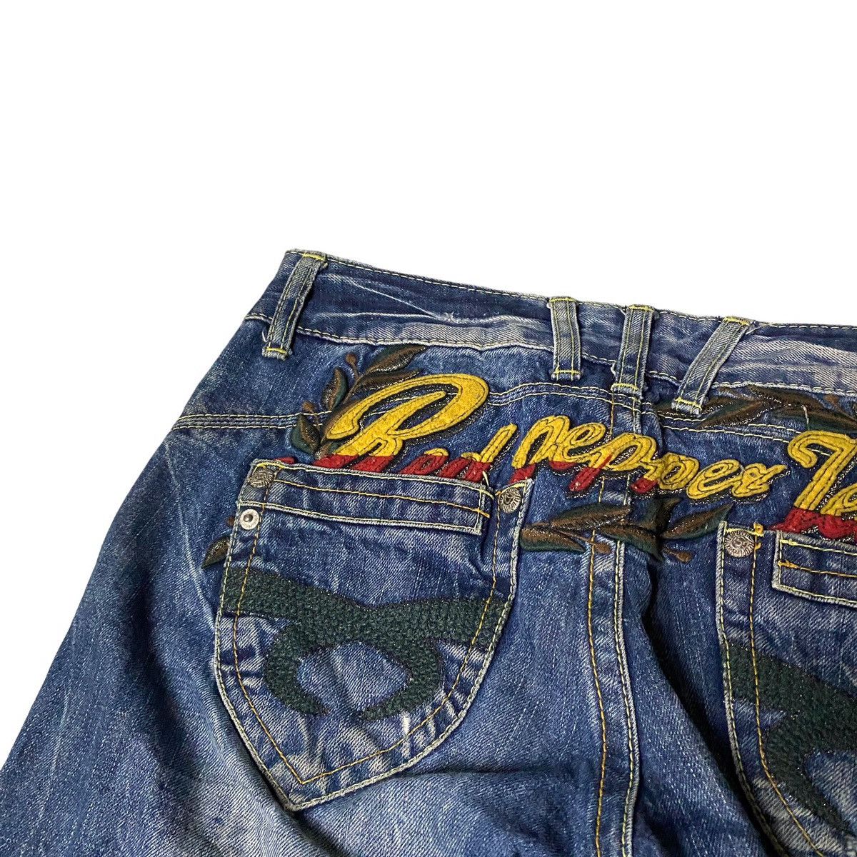 If Six Was Nine × Japanese Brand × Le Grande Bleu (L.G.B.) Lolita Red Pepper Flared Seawash Patched Jeans Size US 28 / EU 44 - 12 Thumbnail