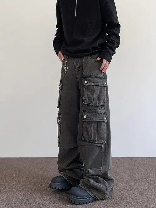 Japanese Brand Miyahara x Maki Gray Cargo Baggy Denim Jeans Size US 30 / EU 46 - 8 Thumbnail