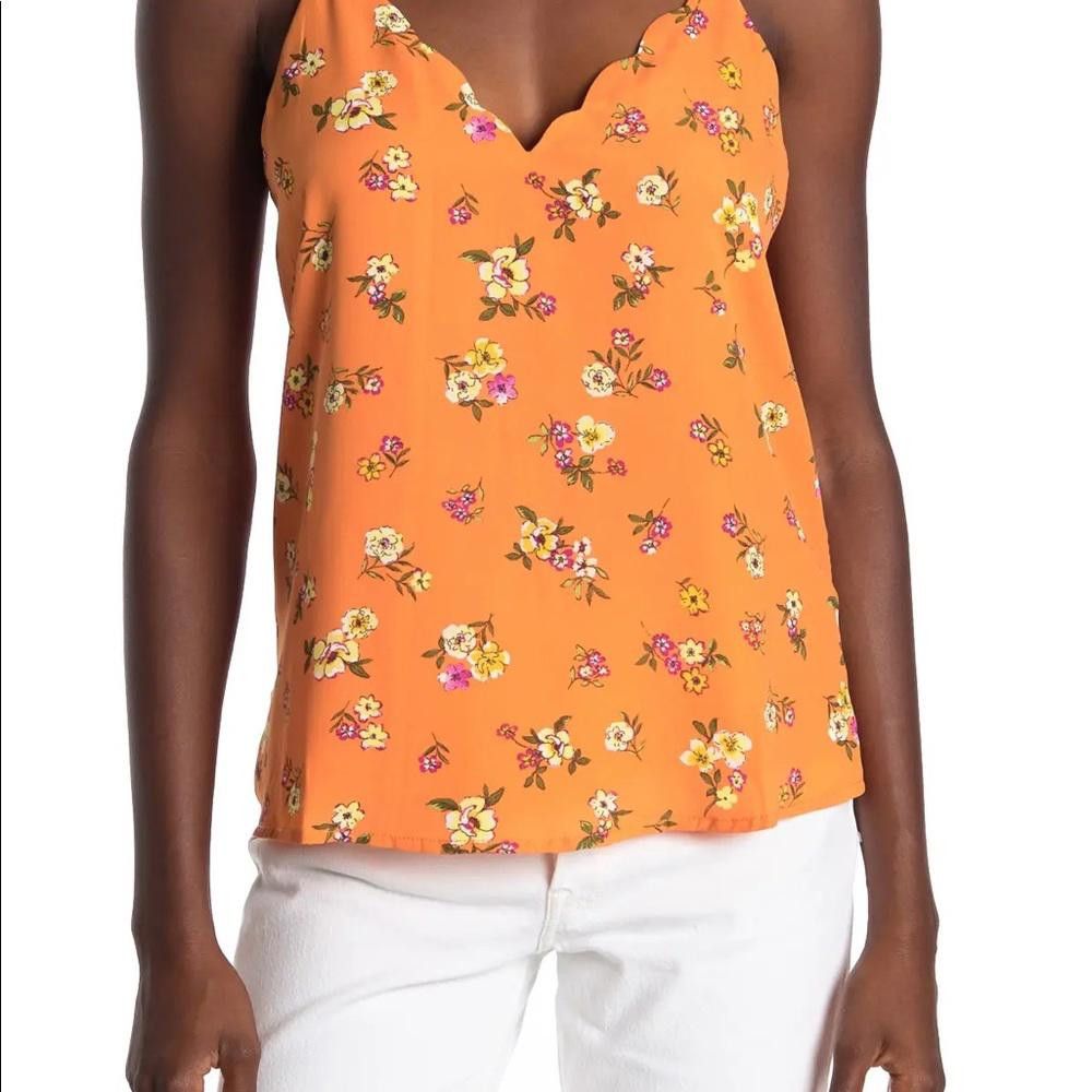 Designer Socialite Orange Floral Scalloped Camisole Size XS / US 0-2 / IT 36-38 - 1 Thumbnail