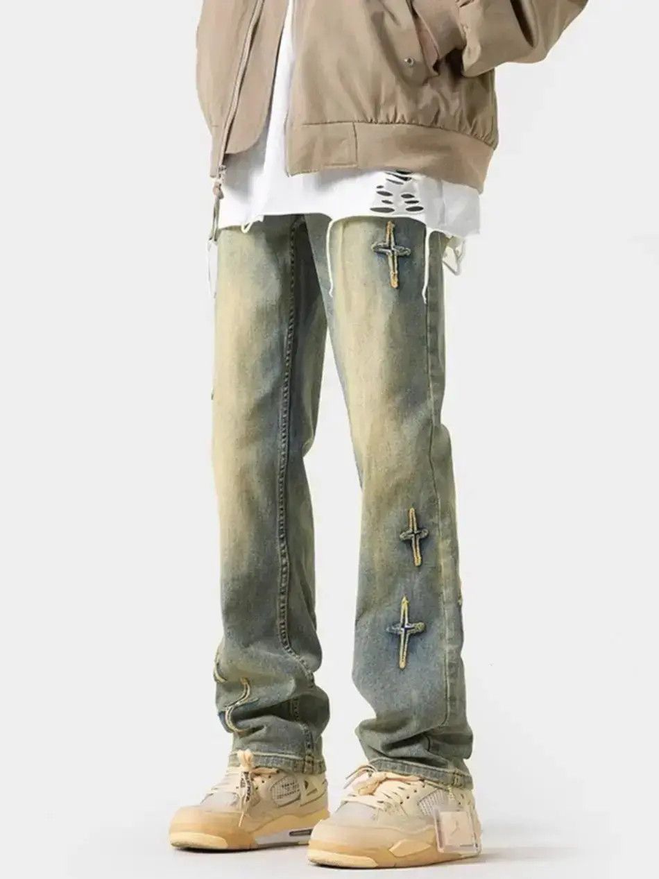 Japanese Brand Retro washed slim fit straight leg star jeans Size US 30 / EU 46 - 5 Thumbnail