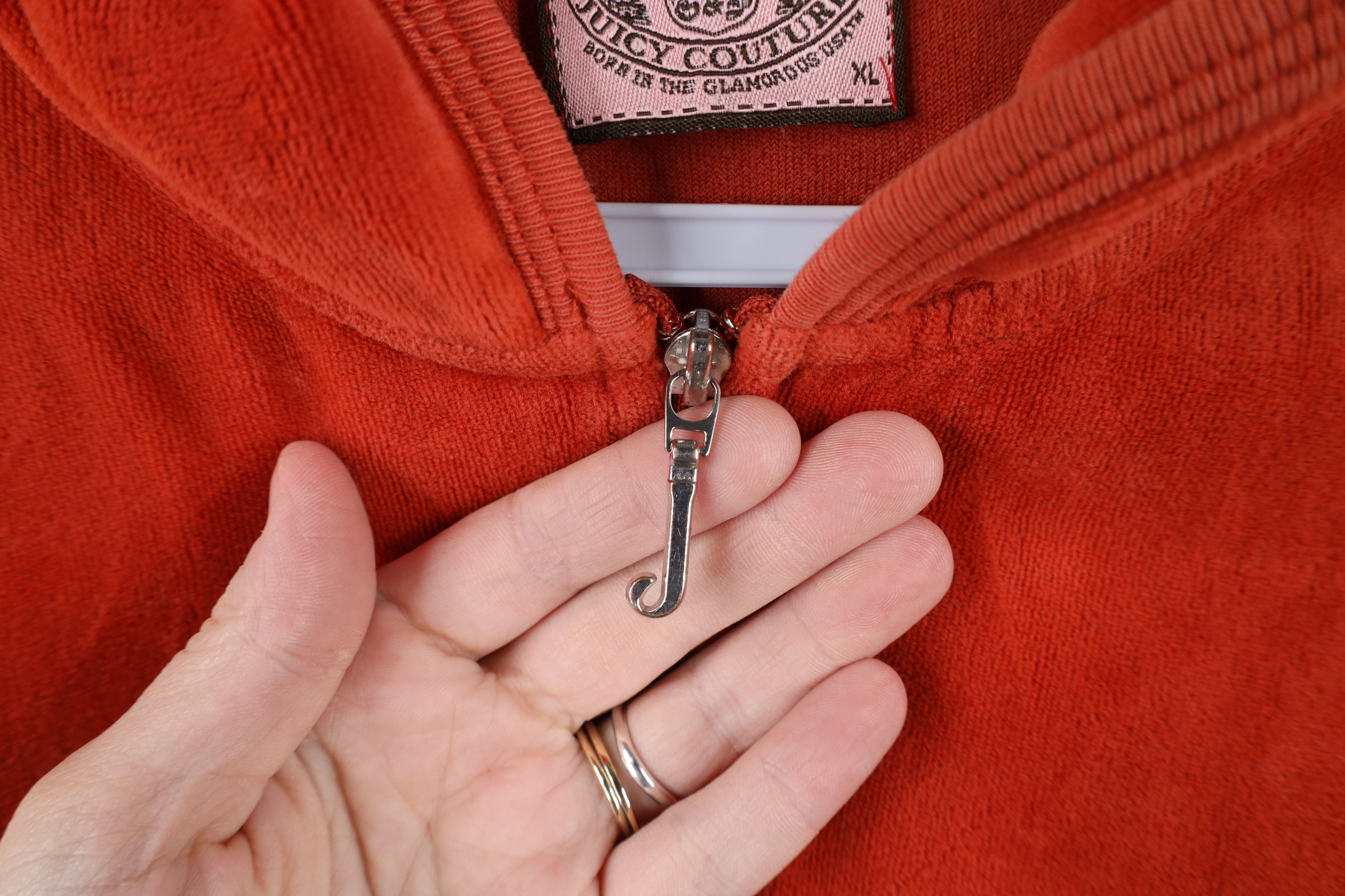 Vintage Vintage 90s Y2K Juicy Couture Velour Full Zip Hoodie Orange Size XL / US 12-14 / IT 48-50 - 4 Thumbnail