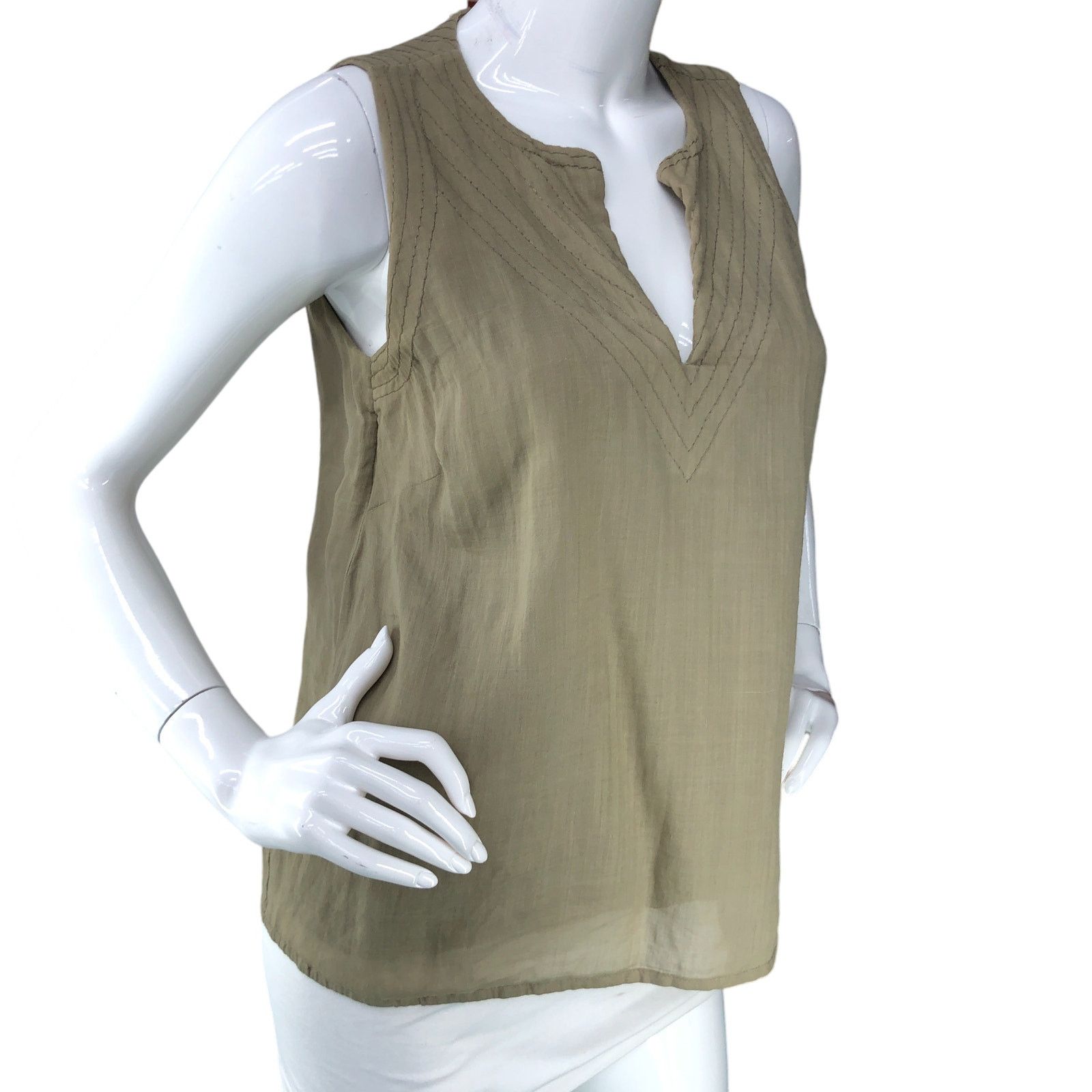 Adolfo Dominguez Adolfo Dominguez Size S Shell Tank Top Green Deep V Neck Size S / US 4 / IT 40 - 10 Thumbnail