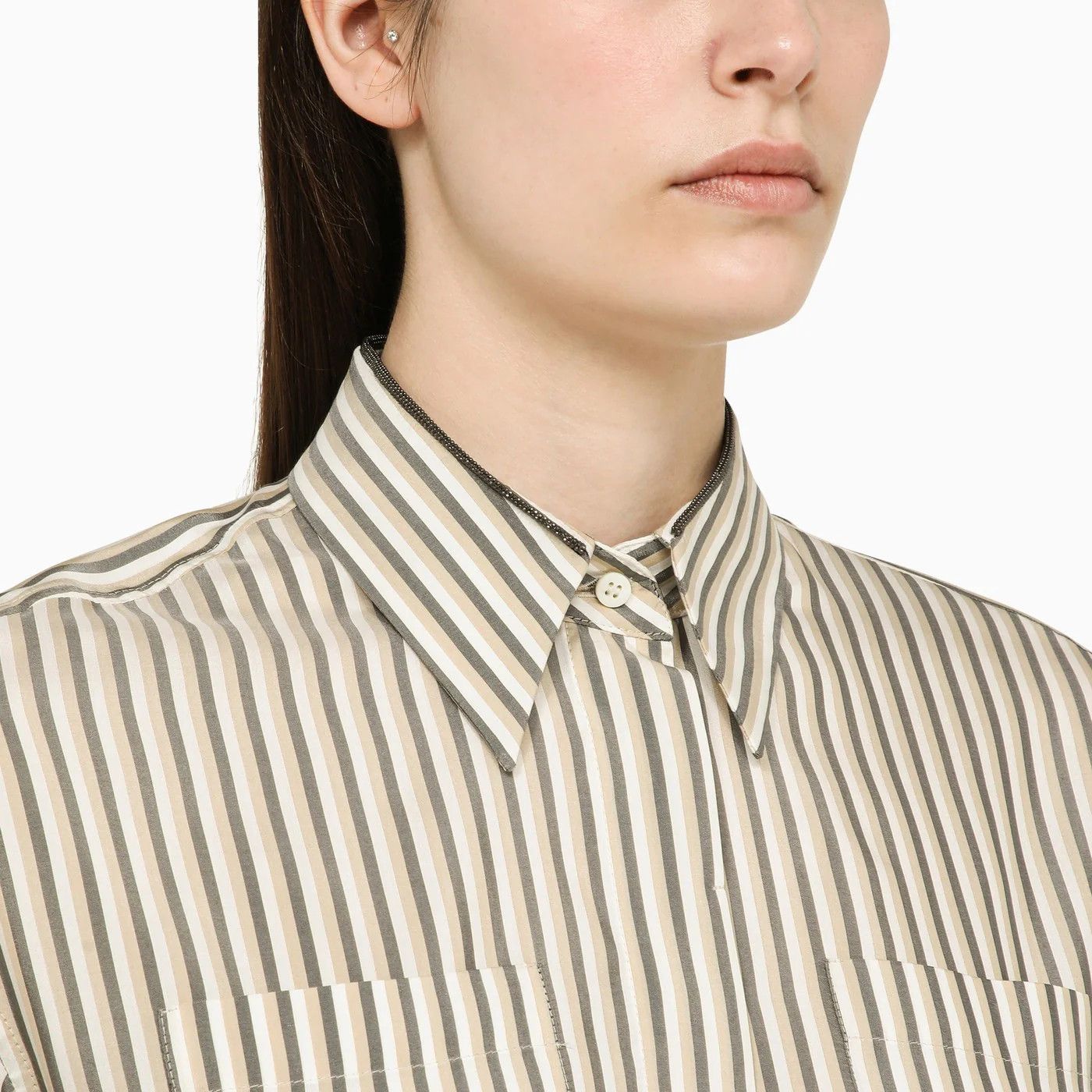 Brunello Cucinelli o1y0725 Striped Silk Shirt in Multicolor Size L / US 10 / IT 46 - 3 Thumbnail