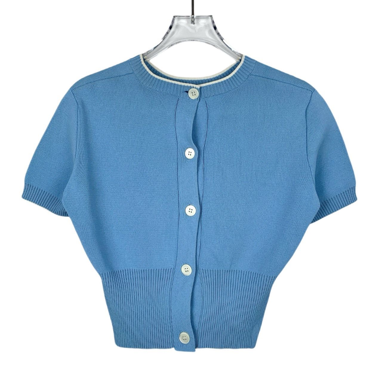 Miu Miu Miu Miu Blue Round Neck Short Sleeve Knit (Size 38) Size XS / US 0-2 / IT 36-38 - 1 Thumbnail