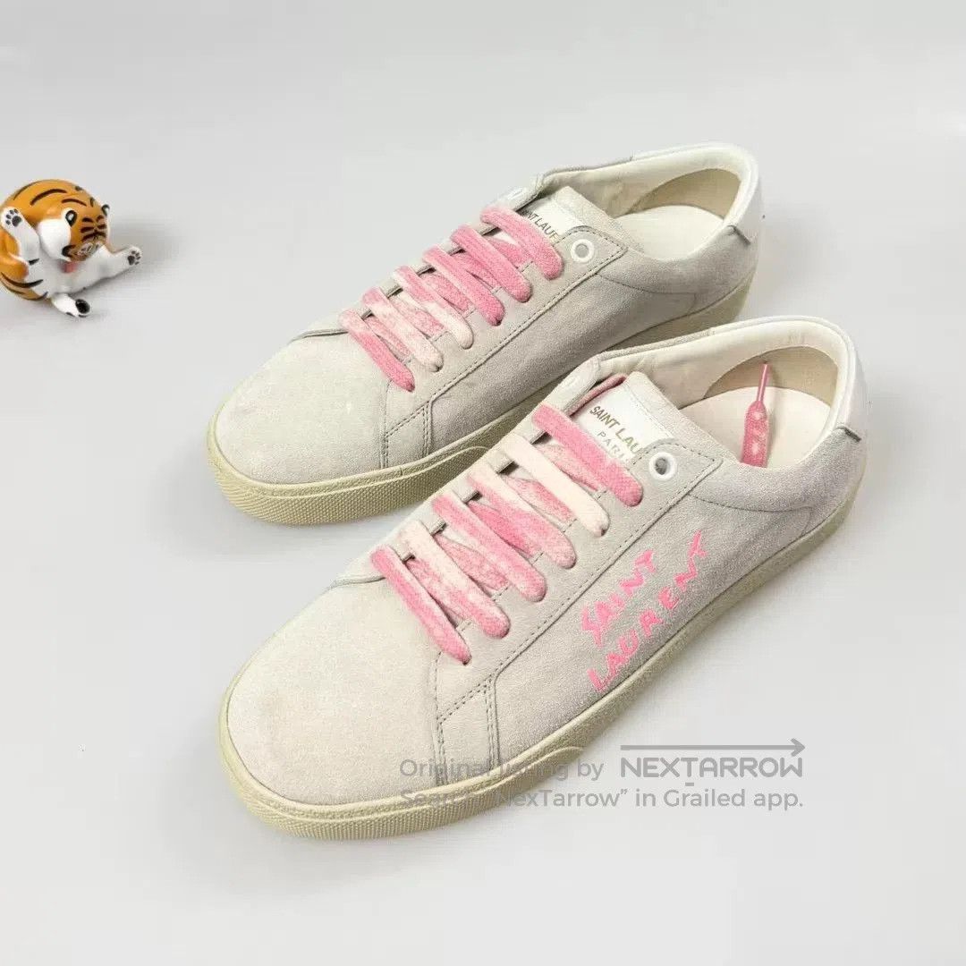 Yves Saint Laurent YSL Pastel Pink Suede Side Logo Sneakers. Size US 7 / IT 37 - 1 Thumbnail