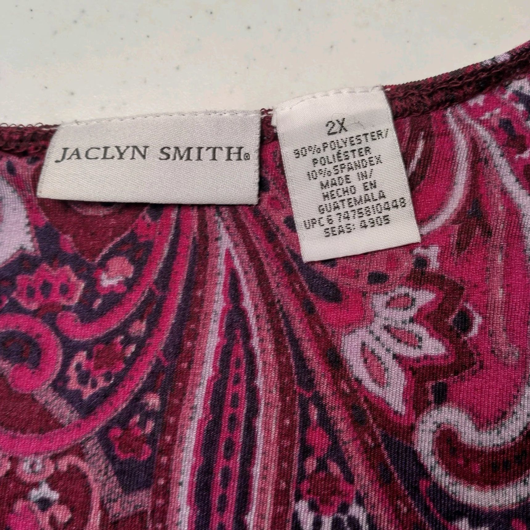 Vintage Jaclyn Smith Plus Size 2X Shirt Knit V-Neck Paisley Purple 3/4 Sleeve Blouse Women Size XXL / US 16-18 / IT 52-54 - 6 Thumbnail