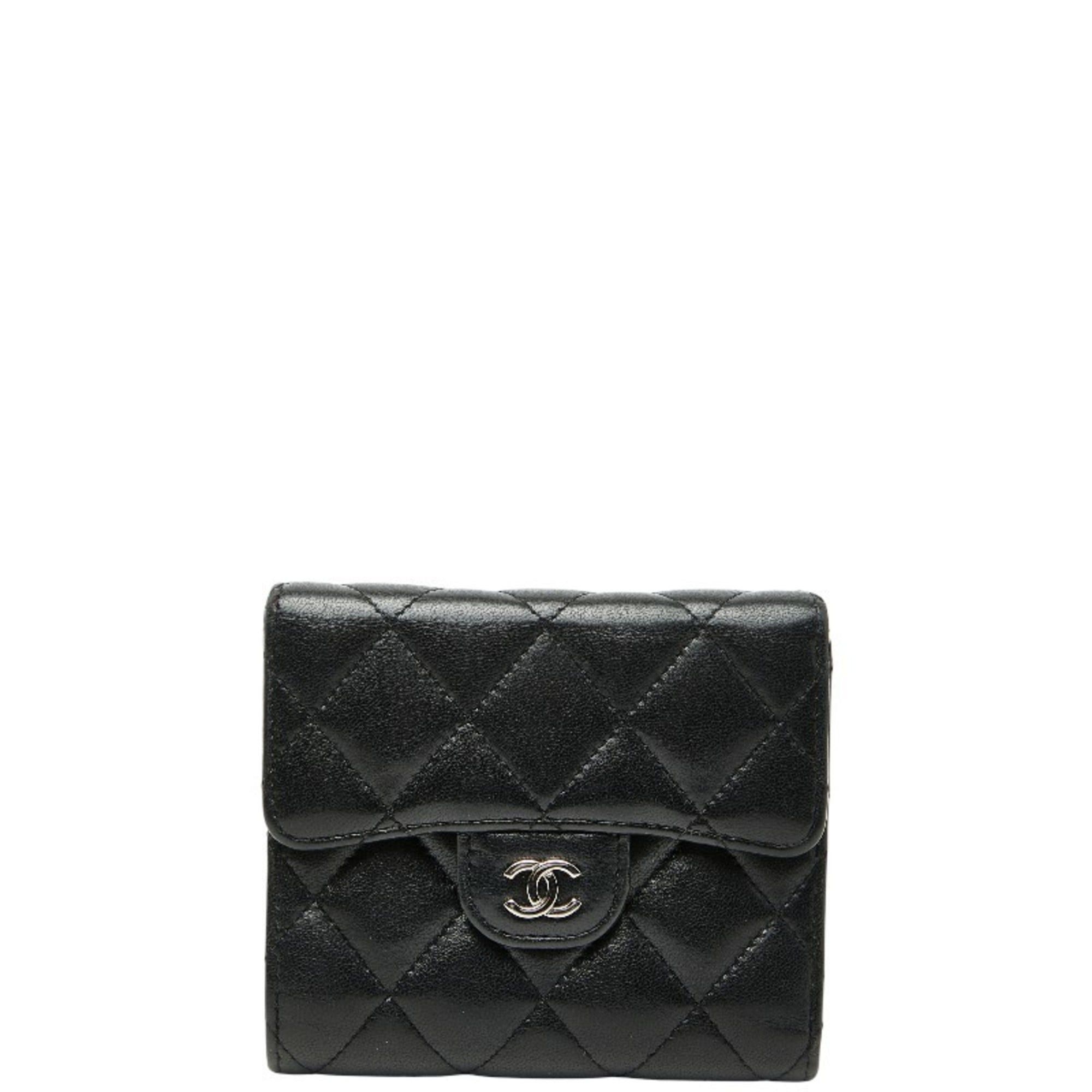 Chanel CHANEL Coco Mark Matelasse Tri-fold Wallet in Black Lambskin for Women Size ONE SIZE - 1 Thumbnail