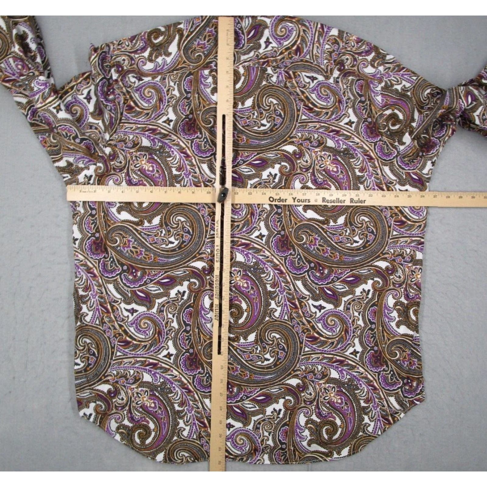 BUGATCHI BUGATCHI UOMO Dress Shirt Mens 2XL Purple Paisley Button Up Cuff Long Sleeve Knit Cotton Formal Shirt Size 48R - 7 Thumbnail