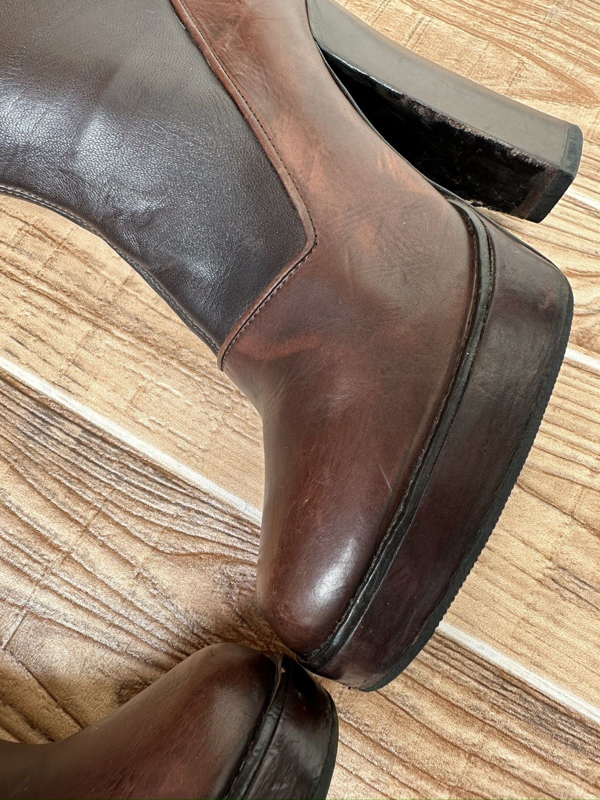 Prada × Vintage FW Fall 2006 Runway Brown Leather Sock Boots Size US 6 / IT 36 - 11 Thumbnail