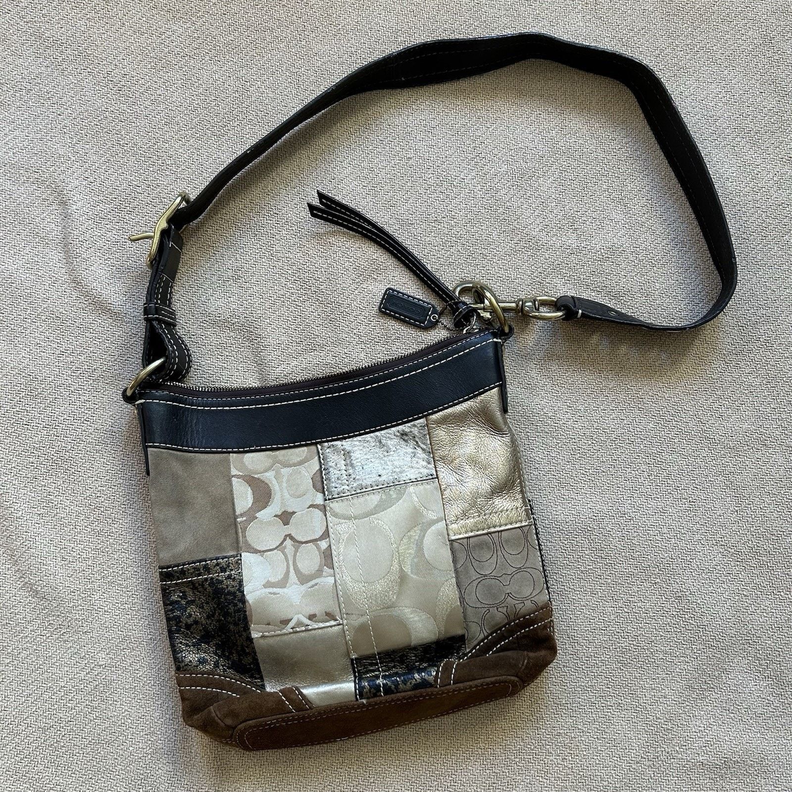 Coach Patchwork F10387 Leather Canvas Metallic Shoulder Bag Size ONE SIZE - 1 Thumbnail