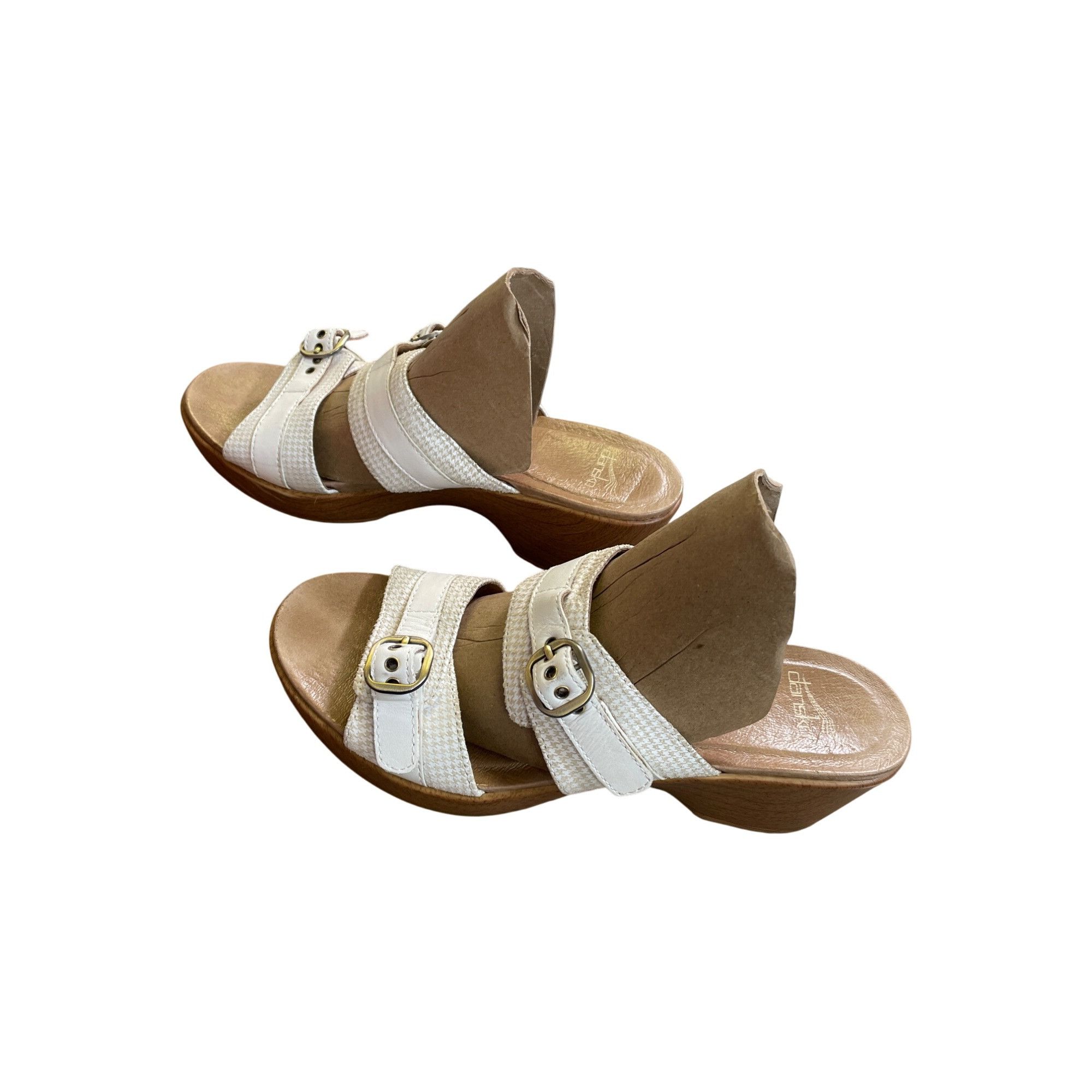 Dansko Dansko Womens White Leather Wedge Heel Sandals Size 8.5/40 S Size US 8.5 / IT 38.5 - 6 Thumbnail