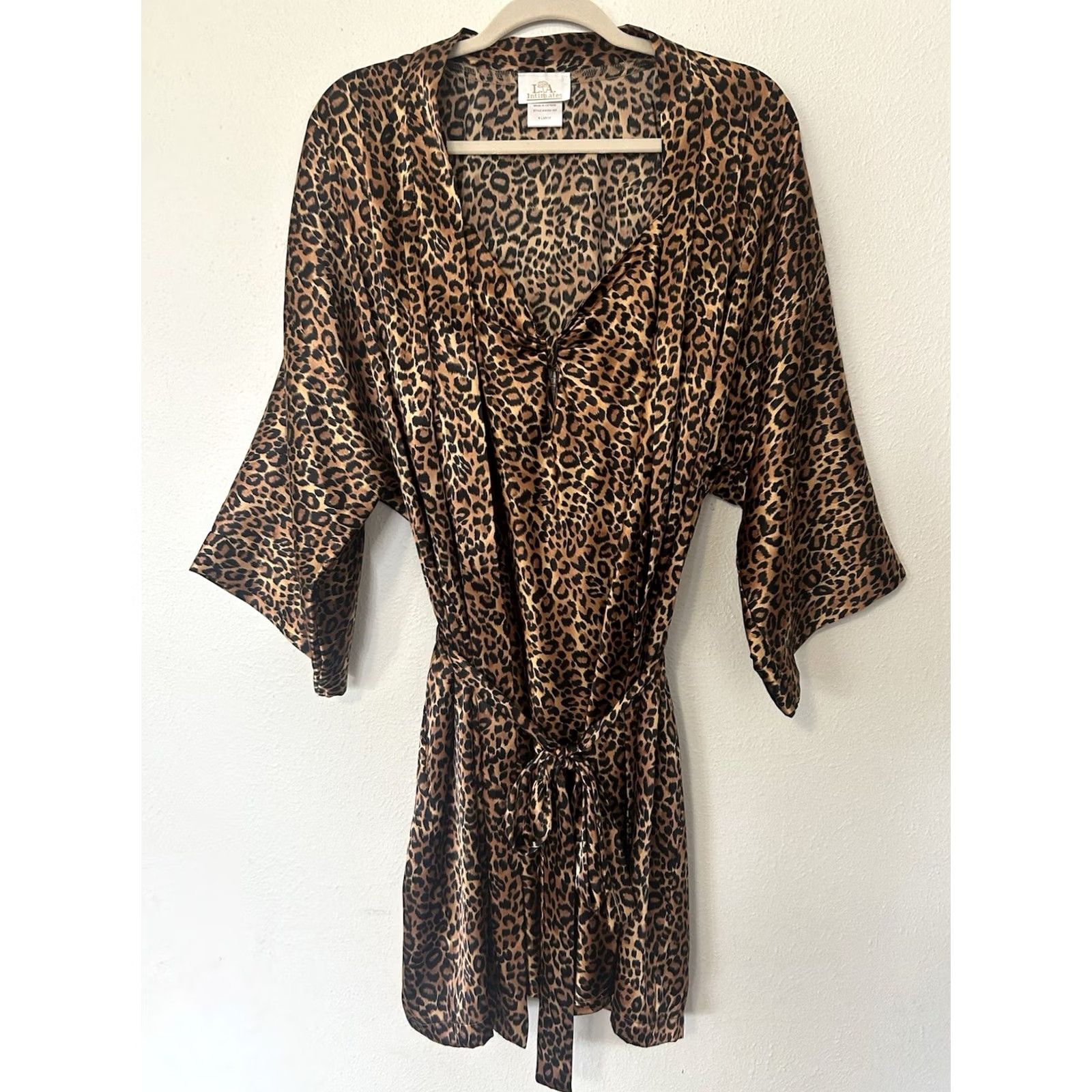 Vintage VINTAGE L.A. Intimates Leopard Print Chemise Nightgown Robe Set Womens XL Satin Polyester Brown 90s Belted Adjustable Strap Size ONE SIZE - 2 Thumbnail