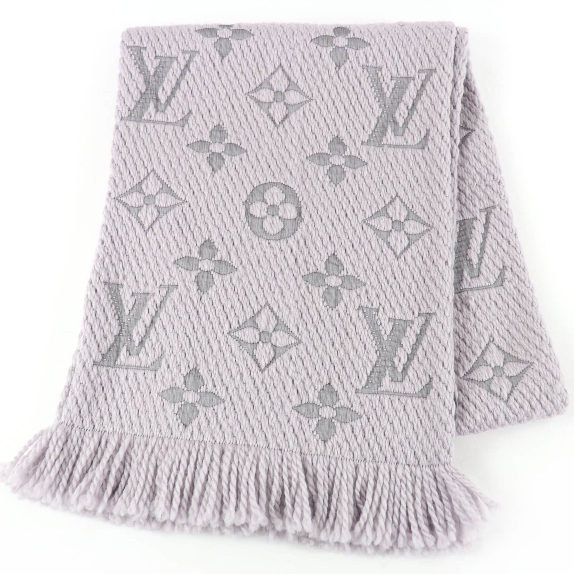 Louis Vuitton LOUIS VUITTON M74742 Echarpe Logomania Wool Silk Gris Perle Fringe Scarf with Box, Made in Italy, Authentic, Women's Size ONE SIZE - 1 Thumbnail