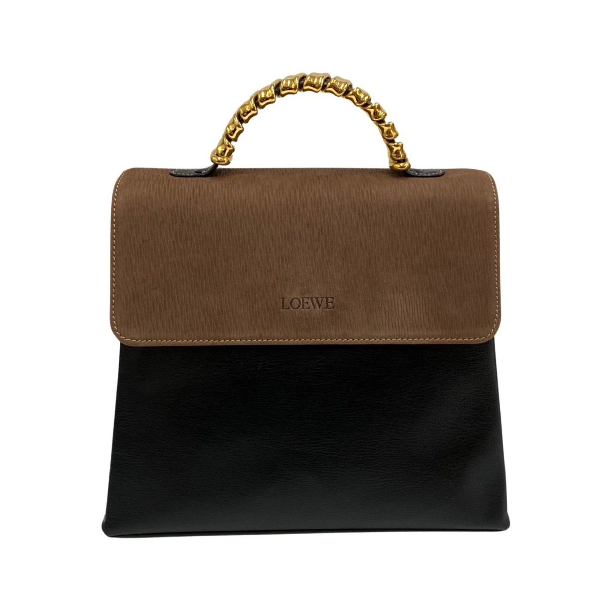 image of Loewe Velasquez Twist Handle Hardware Leather Genuine Handbag Mini Tote Bag Bicolor Black, Women's